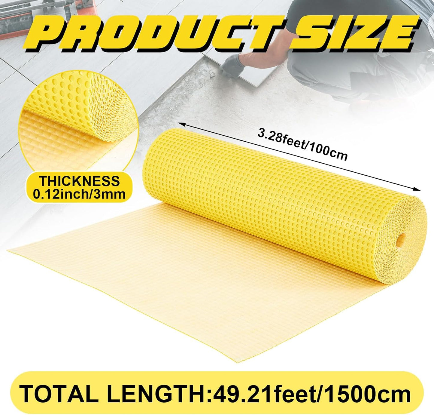Nuanchu 1/8 X 3.28' X 49.21' Dimple Drainage Matting, Moisture Barrier Foundation Wrap Floor Underlayment Sub Floor Waterproof Membrane, Improves Water Movement and Drainage