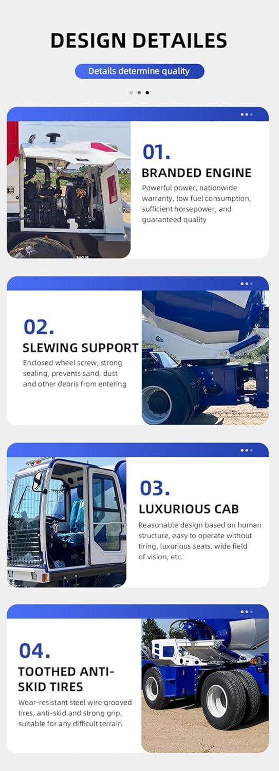 Mobile Self-Loading Concrete Mixer Truck High-Efficiency Cement Mixing Machine with Automatic Feeding Hydraulic Discharge, Portable 4X4 Construction Equipment for Road Building Construction Projects