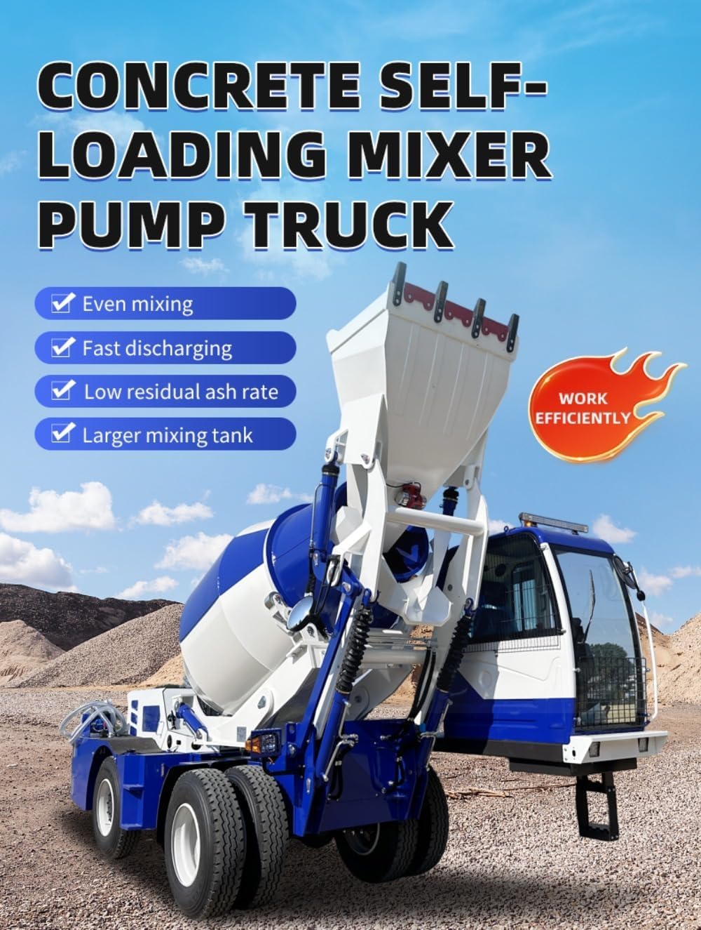 Mobile Self-Loading Concrete Mixer Truck High-Efficiency Cement Mixing Machine with Automatic Feeding Hydraulic Discharge, Portable 4X4 Construction Equipment for Road Building Construction Projects