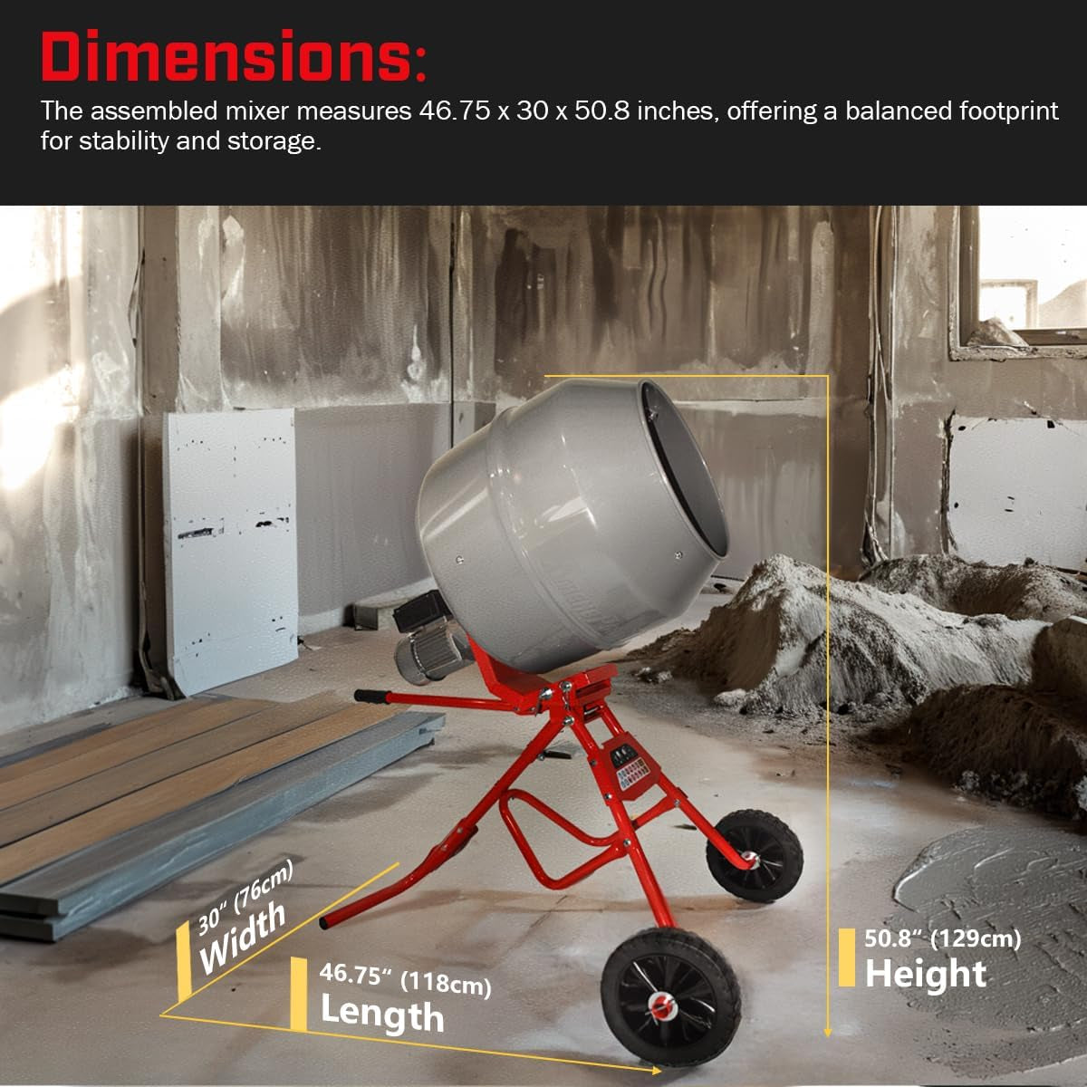 Xtremepowerus 4.6 Cu. Ft. Cement Mixer Portable Mixing Cement Mixer Drive Gearbox 560W Portable Electric Concrete Mortar Barrow Machine
