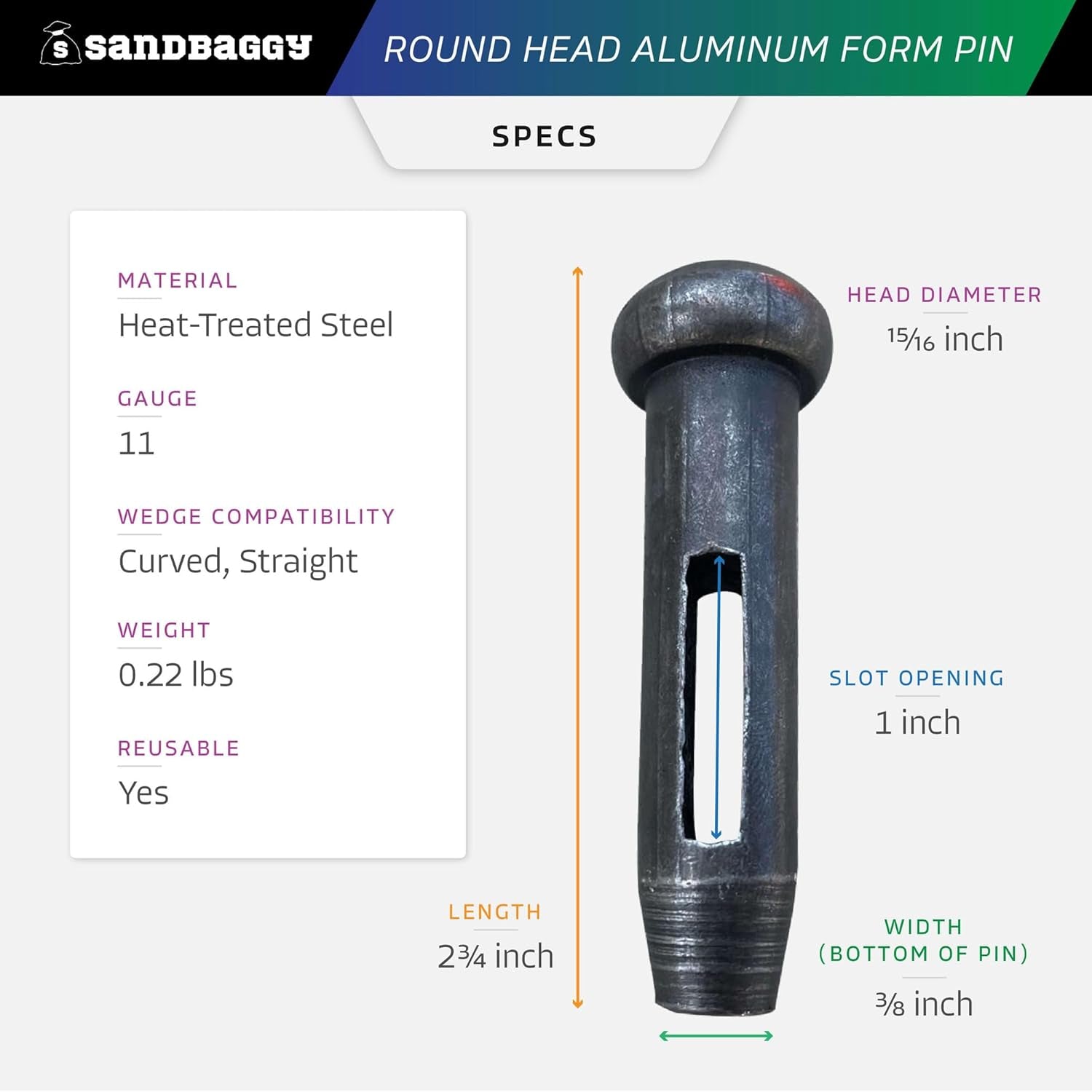Sandbaggy round Head Aluminum Form Pin - Concrete Formwork Wedge Pins - Construction Grade Heat-Treated Steel - Reusable (50)