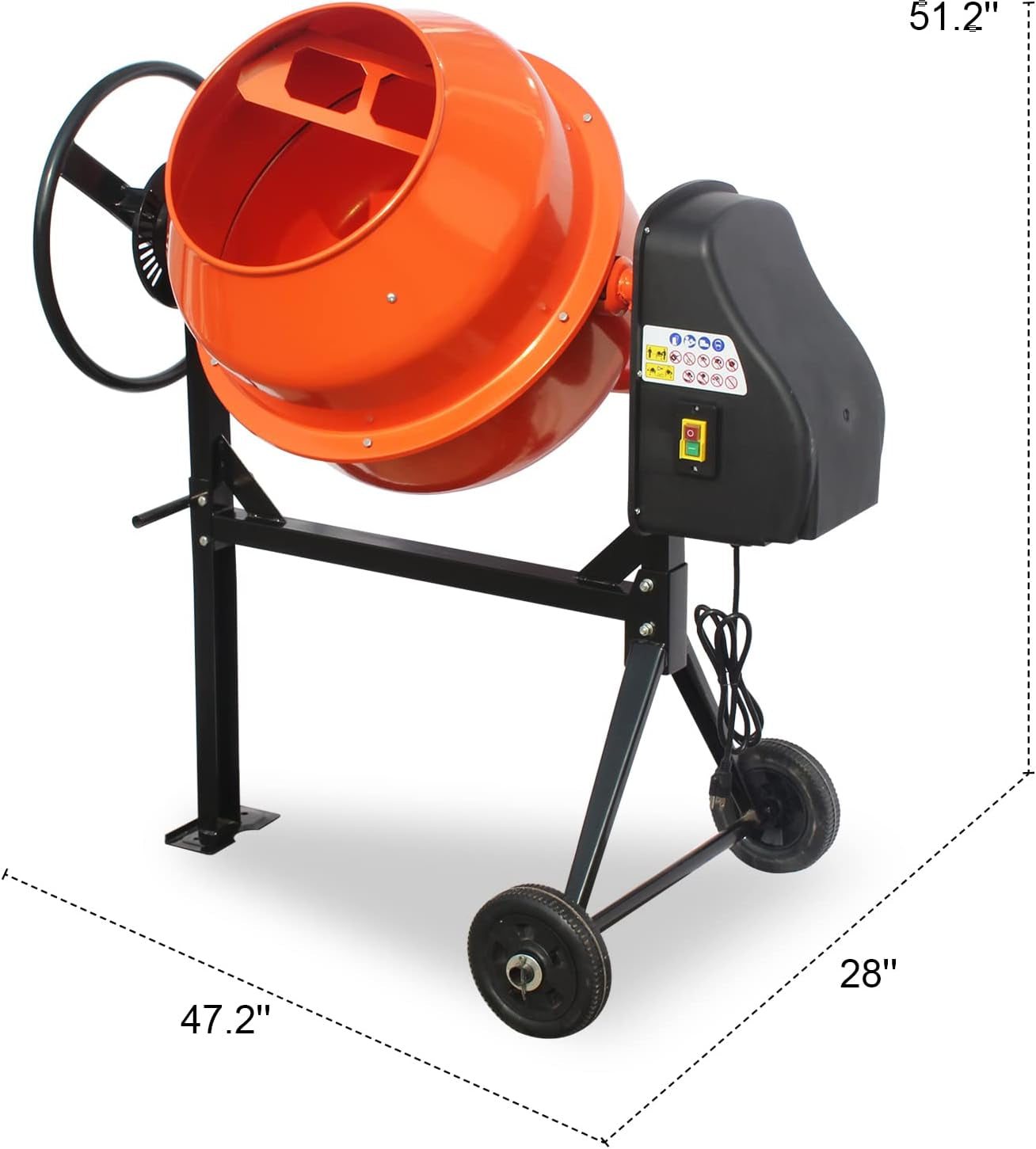 Portable 5 Cubic Ft Concrete Cement Mixer 4/5 HP 600W Adjustable Tilt,Heavy Concrete Mud Mixer Tools with Wheel and Stand,Electric Concrete Mixer for Mortar Stucco Seeds DIY Construction and Fodder