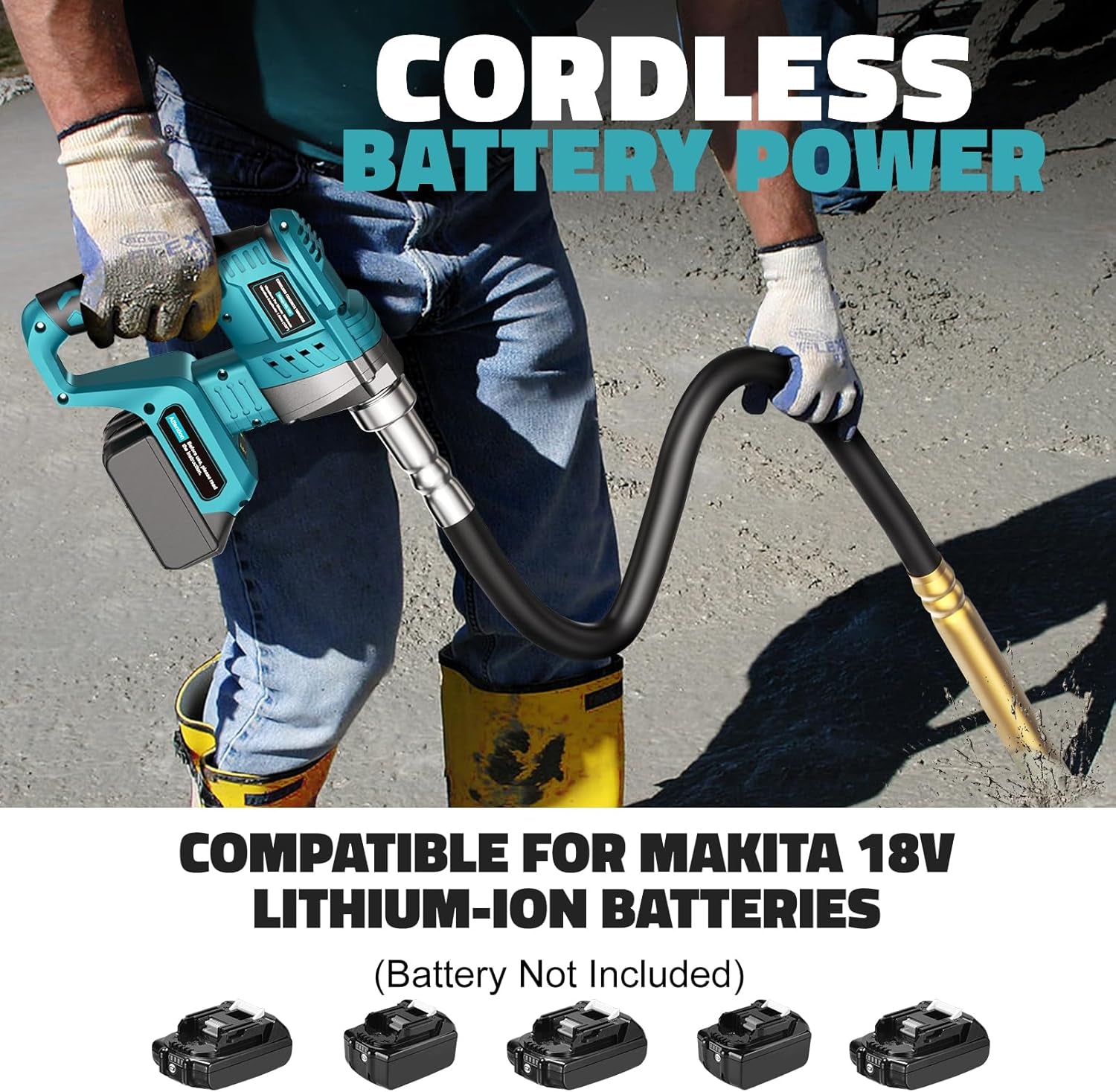 LIVOWALNY Handheld Concrete Vibrating Tool Compatible with Makita 18V Battery, 600W Cordless Electric Concrete Vibrator W/3.8Ft Shaft Rod, Portable Pencil Cement Vibrarator Remove Bubble Mix Concrete