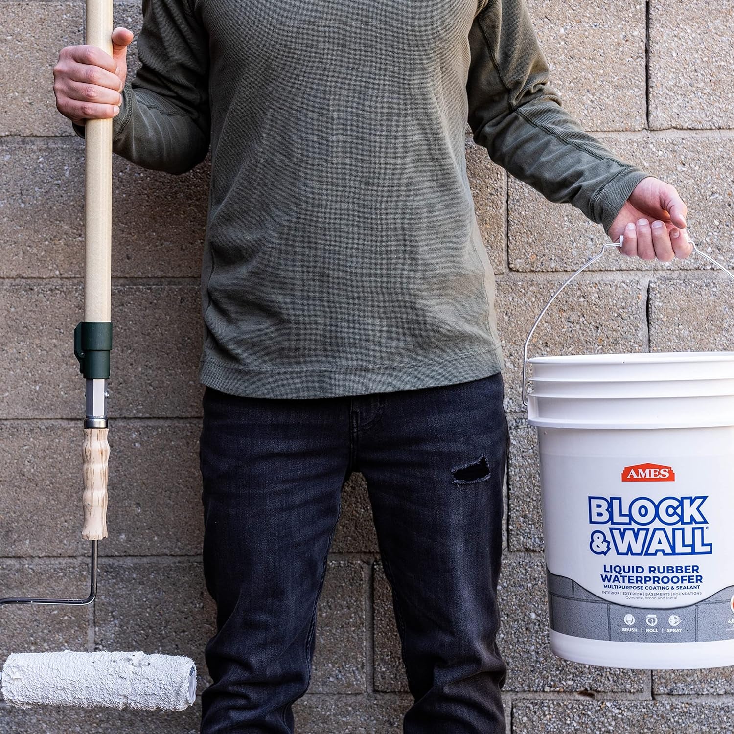 Ames Block & Wall™ Liquid Rubber Waterproofer Multi-Purpose Coating & Sealant - 1 Gallon - Perfect to Use as Concrete Sealer and Waterproofer for Basements and Foundations - Made in the USA, White