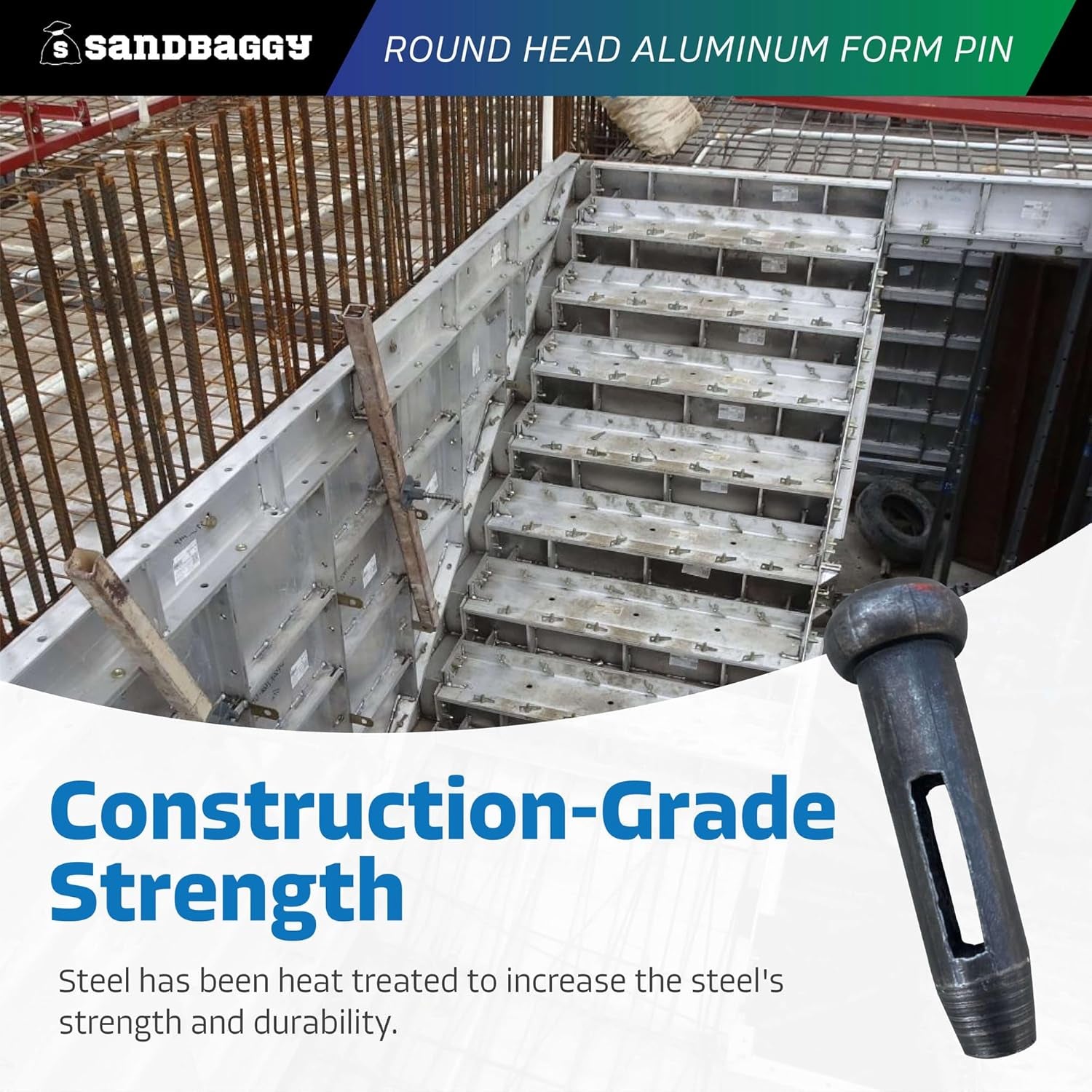 Sandbaggy round Head Aluminum Form Pin - Concrete Formwork Wedge Pins - Construction Grade Heat-Treated Steel - Reusable (50)