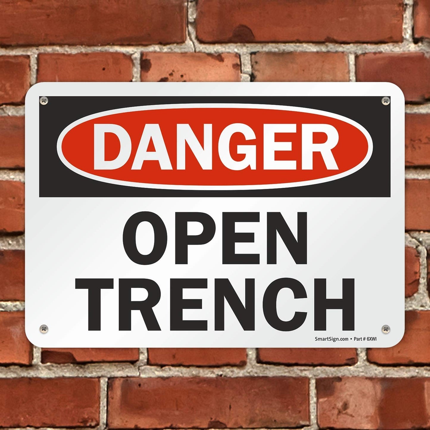 7"X10" "Danger - Open Trench" Sign Plastic Safety Warning for Construction