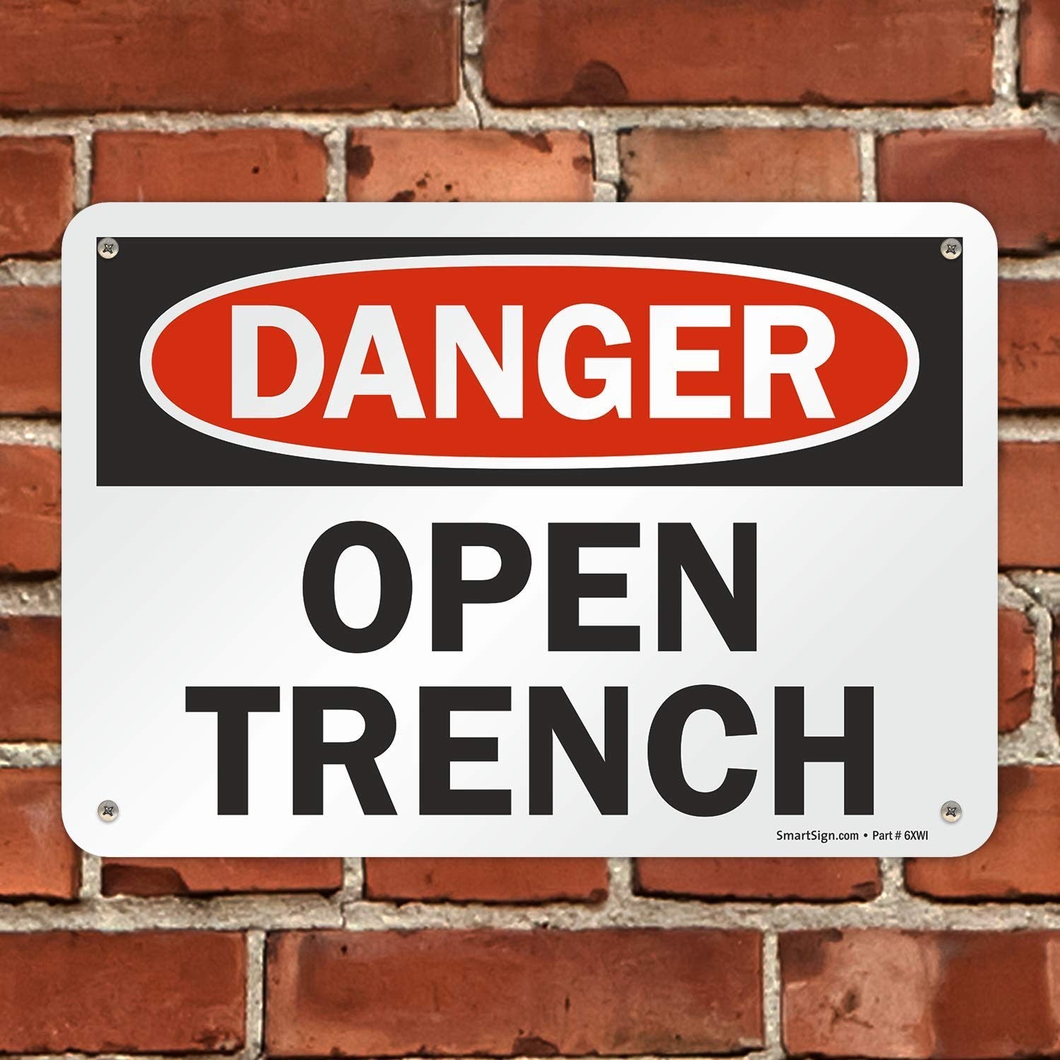 7"X10" "Danger - Open Trench" Sign Plastic Safety Warning for Construction