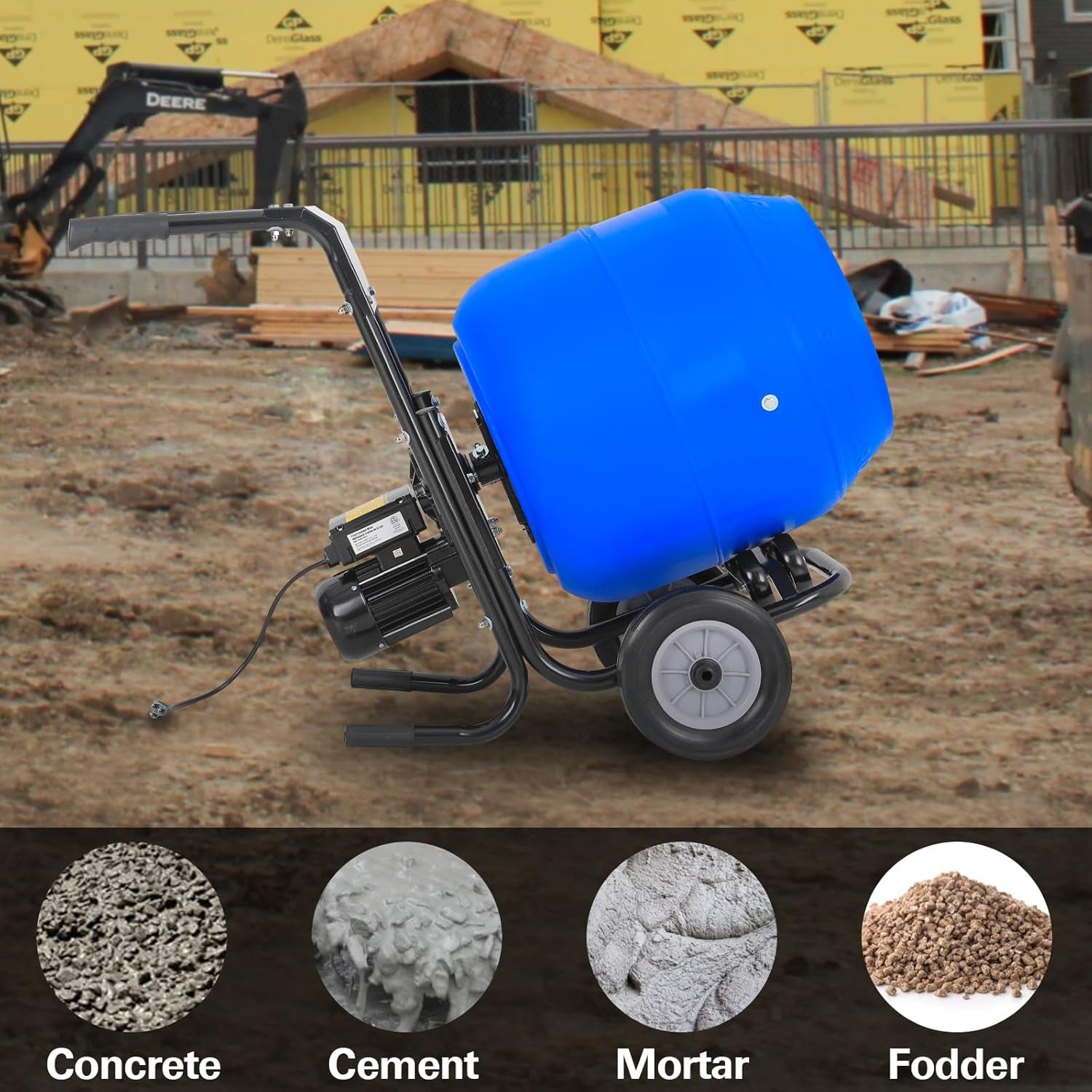 BILT HARD Cement Mixer 4 Cu.Ft. Portable Electric Poly Drum Concrete Mixer, Heavy Duty Power Cement Mixing Machine for Mortar, Stucco and Fodder