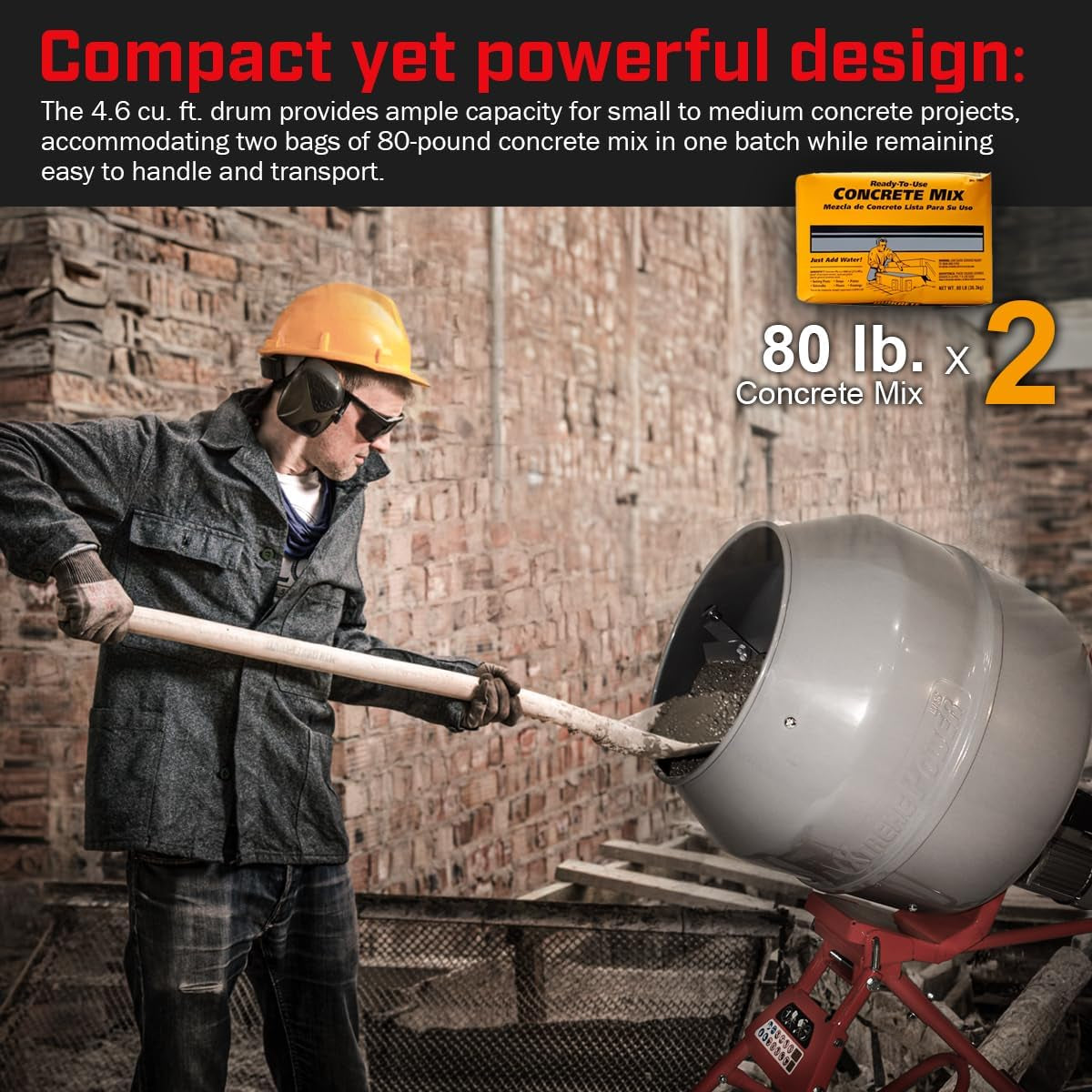 Xtremepowerus 4.6 Cu. Ft. Cement Mixer Portable Mixing Cement Mixer Drive Gearbox 560W Portable Electric Concrete Mortar Barrow Machine