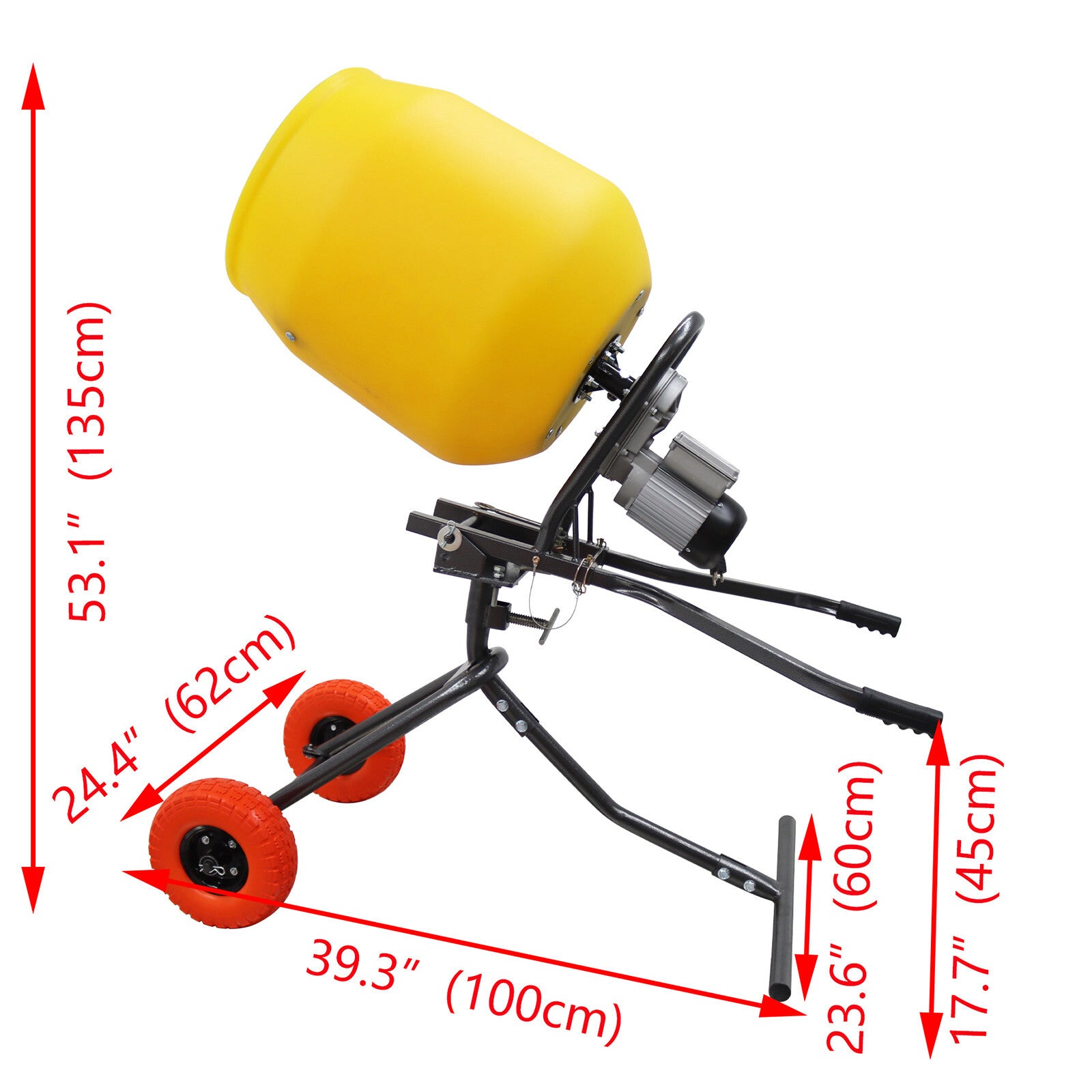 100L/3.5 Cu.Ft Push-Type Cement Mixer Concrete Mortar Polythene Drum 110V 300W