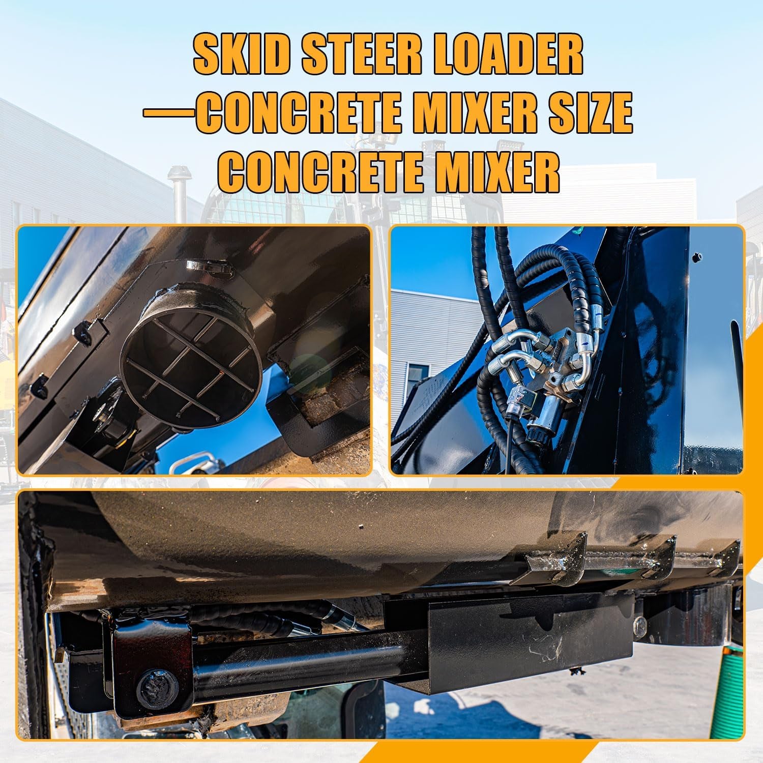 MIVA 48 Inch Concrete Mixer Attachments for Skid Steer, 1220 Mm Heavy-Duty Hydraulic Mixing Bucket, 350L Cement Auger Bucket Removable Screen Compatible with Bobcat Skid Steer Loader