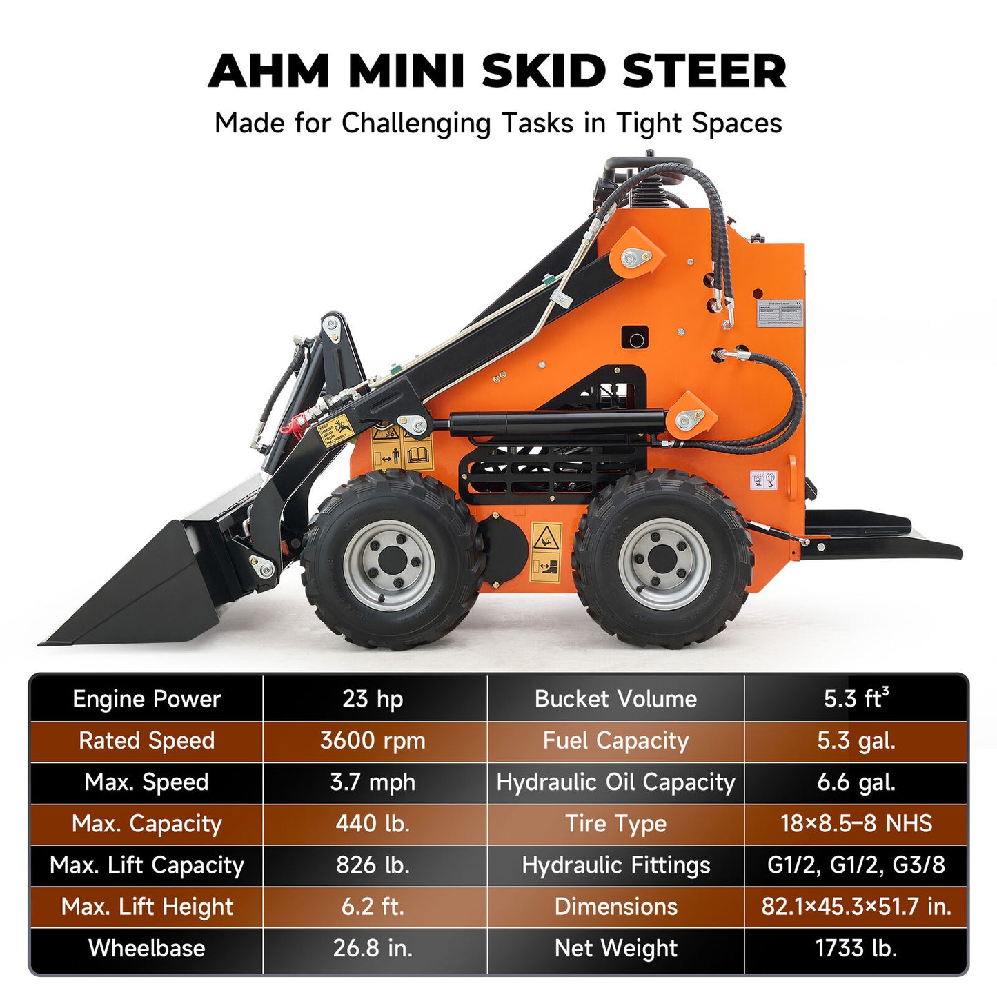 Mini Skid Steer 23HP Wheeled Loader 3.7Mph Speed for Farm B&S EPA Petrol Engine