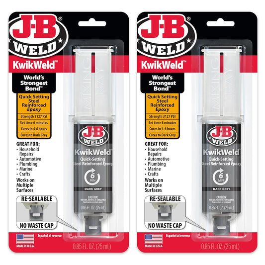 J-B Weld 6 Minute Set Epoxy Kwikweld, High Strength, Waterproof, 2 Pack, Dark Grey, 50176-2