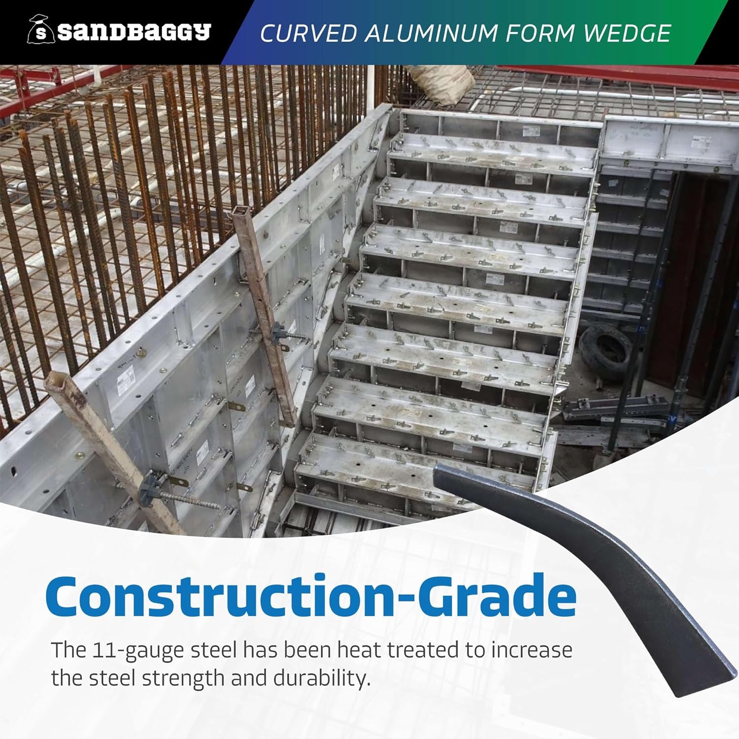 Sandbaggy Curved Aluminum Form Wedge for Concrete Forms - Construction-Grade Heat-Treated Steel - Reusable - Wedge Anchor Pin / Bolt (800, Standard)