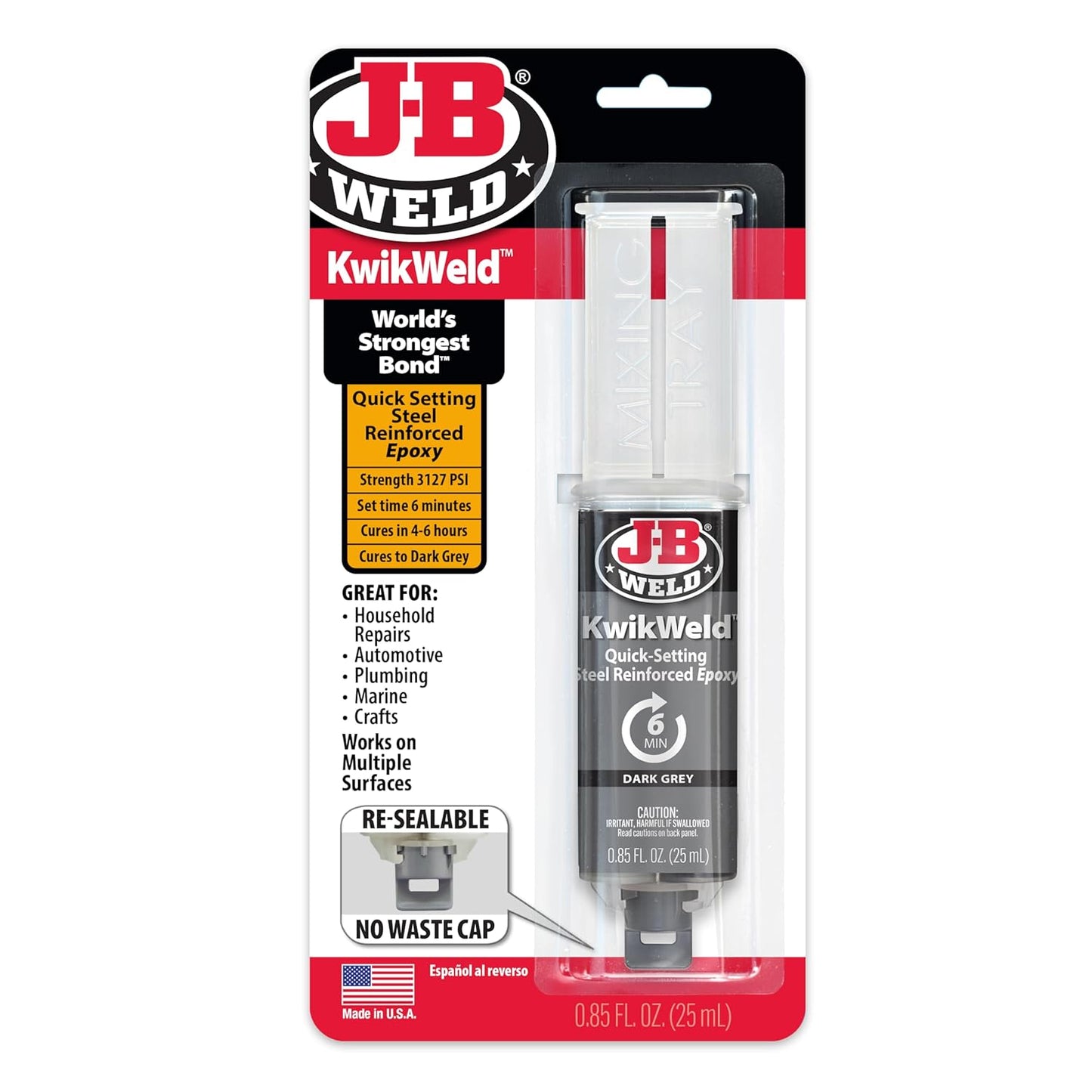 J-B Weld 6 Minute Set Epoxy Kwikweld, High Strength, Waterproof, 2 Pack, Dark Grey, 50176-2