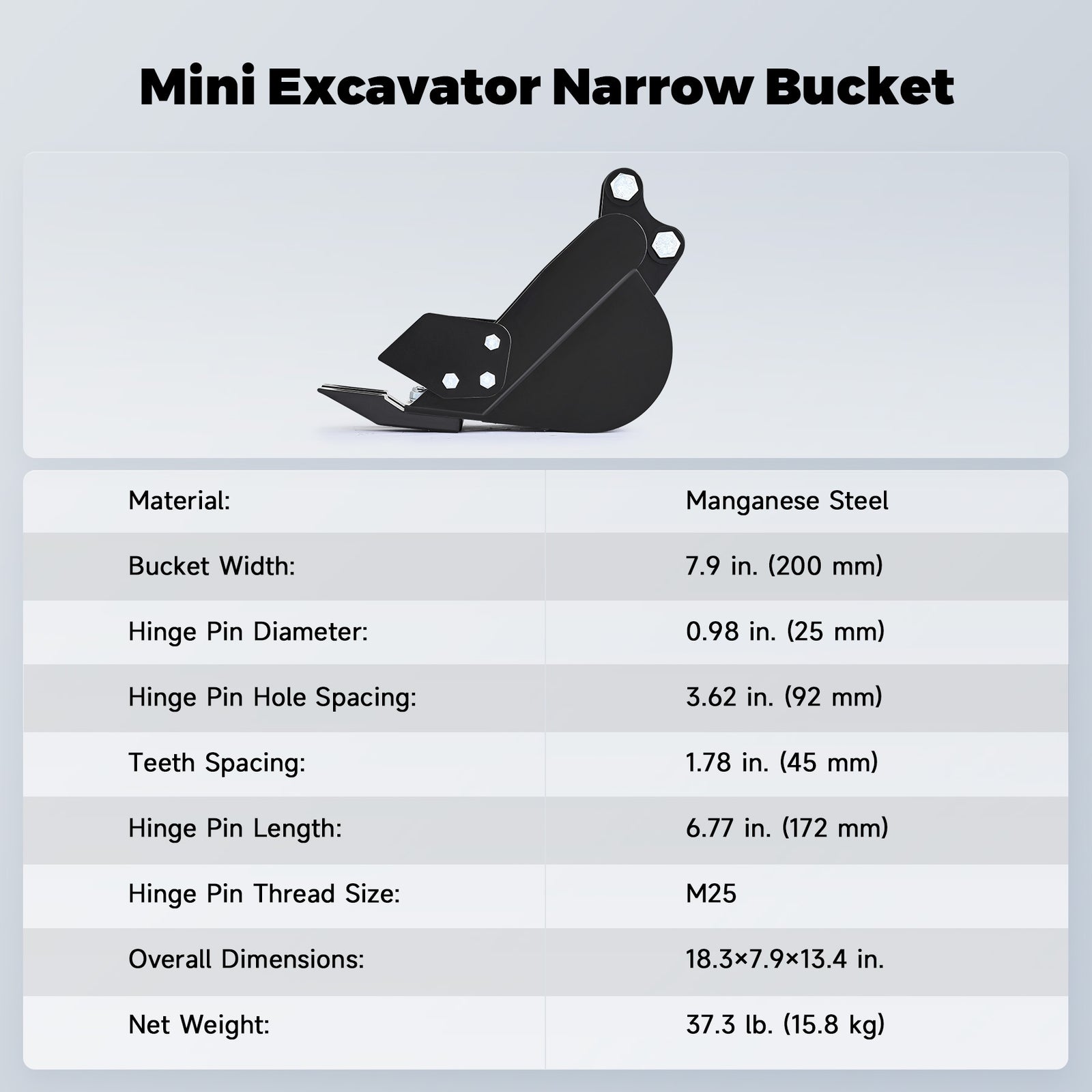 200Mm Trenching Narrow Bucket Attachment for Mini Excavator Digger