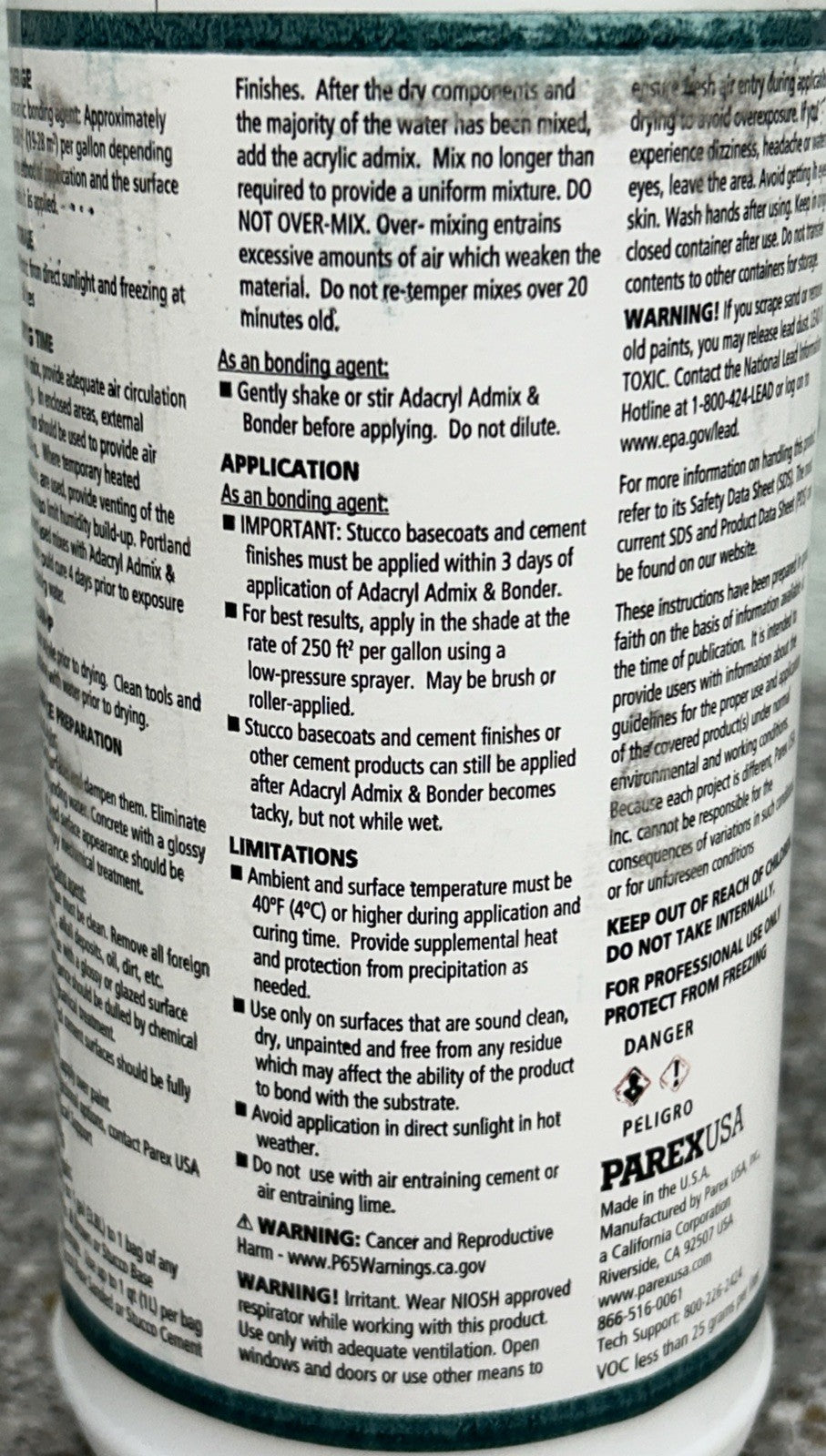 Adacryl Admix & Bonder Admix & Bonding Agent PAREXUSA 1 Qt