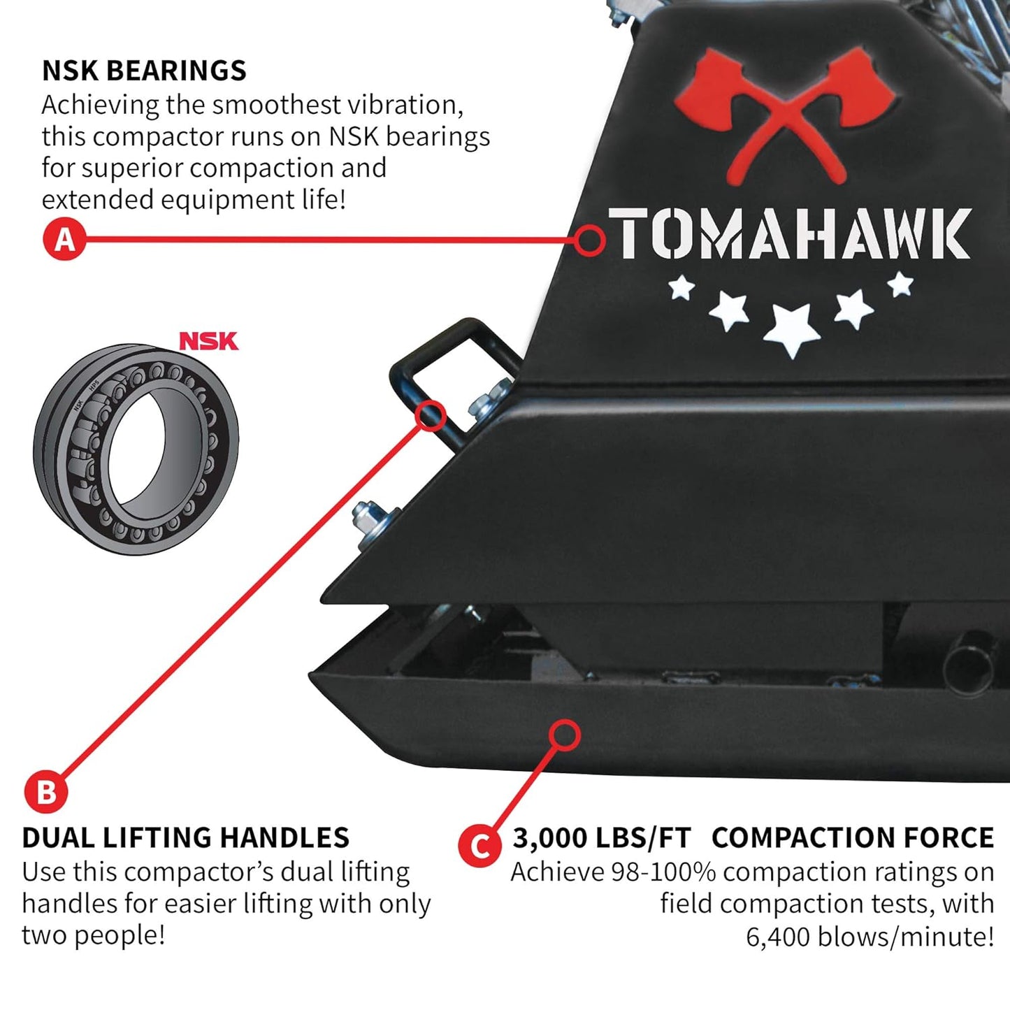 Tomahawk 5.5 HP Honda Vibratory Plate Compactor Tamper for Ground, Gravel, Dirt, Asphalt, Compaction GX160 Engine