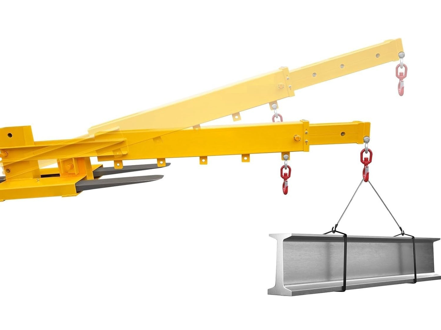 Adjustable Forklift Jib Boom Crane, Telescopes 83“～149",Two Swivel Hooks,6600Lbs