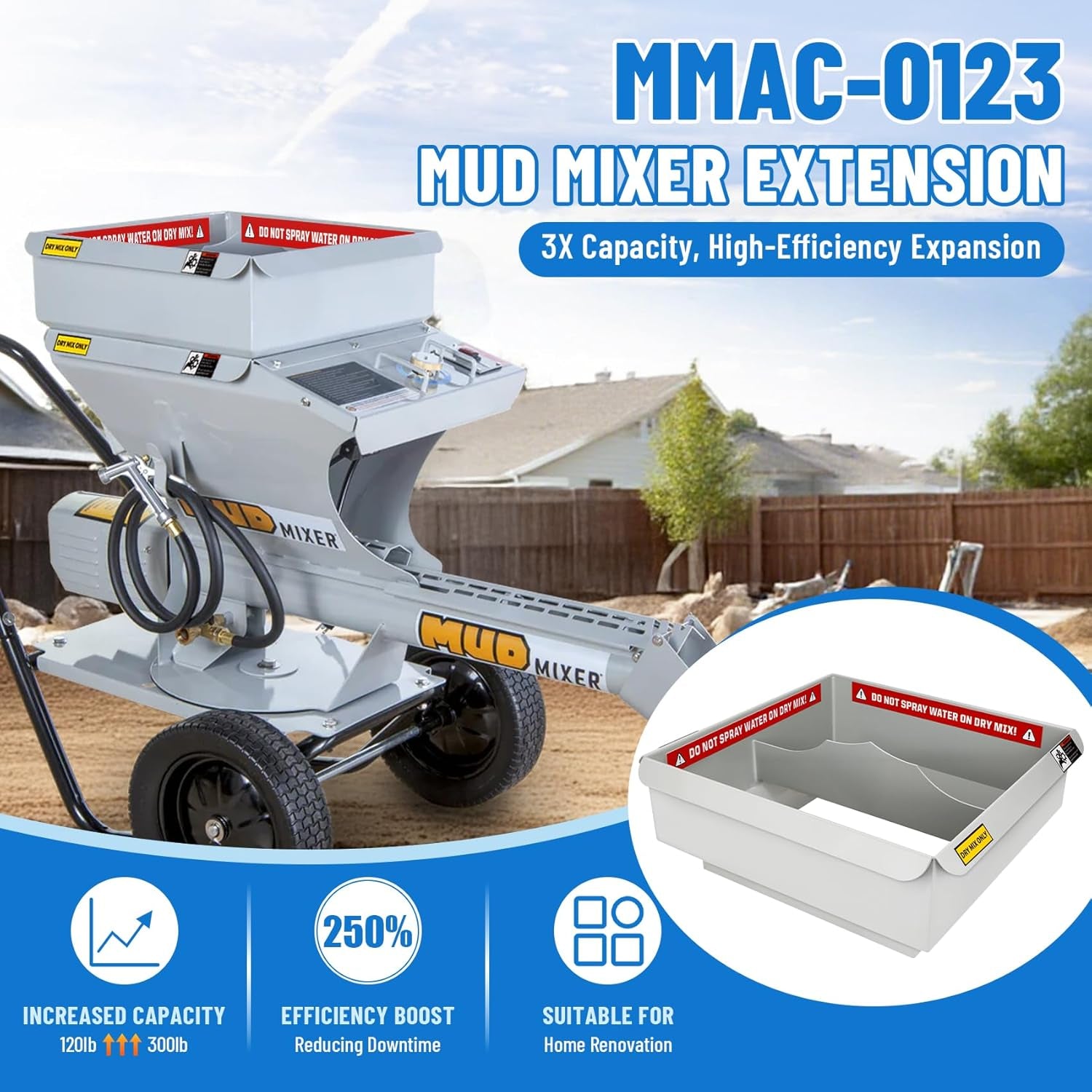 Upgrade MMAC-0123 Mud Mixer Hopper Extension, Pairs with MMAC-0133 for MMXR-3221 Mixers, Expands Capacity from 120 to 300 Lbs, Ldeal for Large Construction & Site Renovations