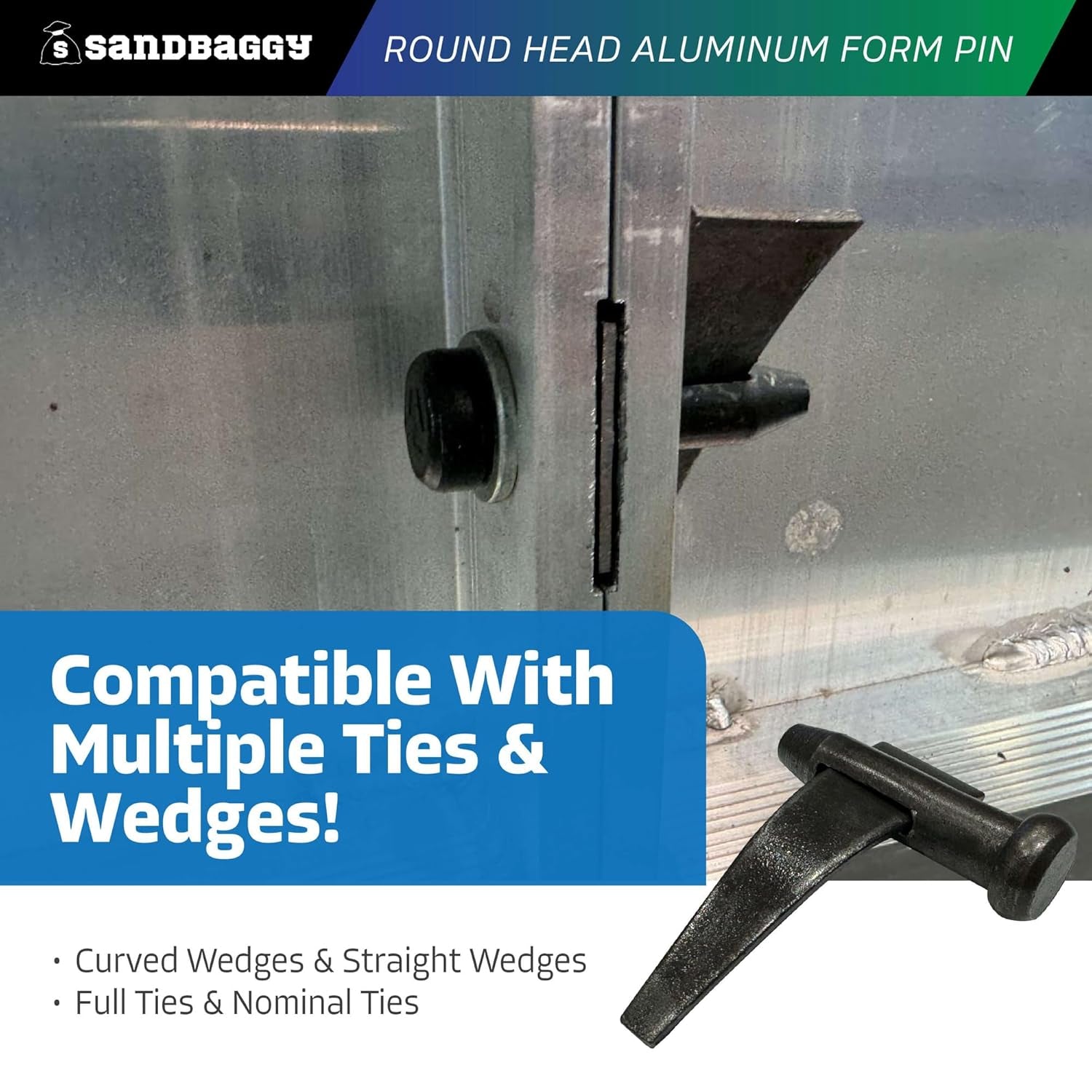 Sandbaggy round Head Aluminum Form Pin - Concrete Formwork Wedge Pins - Construction Grade Heat-Treated Steel - Reusable (50)