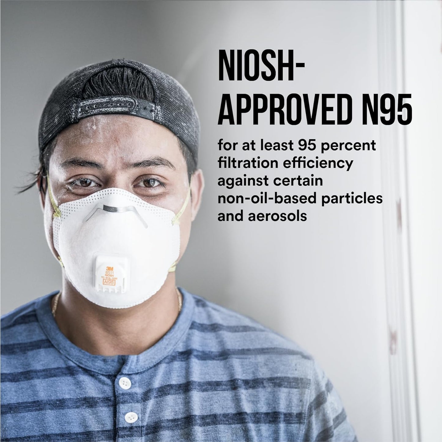 3M N95 Respirator 8511, 10 Pack, NIOSH-APPROVED N95, Features 3M COOL FLOW Exhalation Valve, Relief from Dusts & Certain Particles during Sanding, Pollen, Mold Spores, Dust Particles (8511DB1-A-PS)