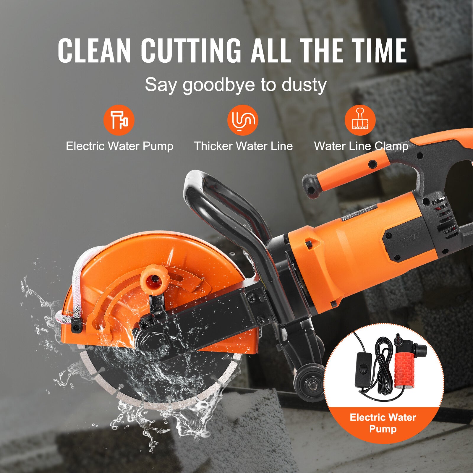 9'' Electric Concrete Saw Wet/Dry Saw Cutter with Water Pump and Blade