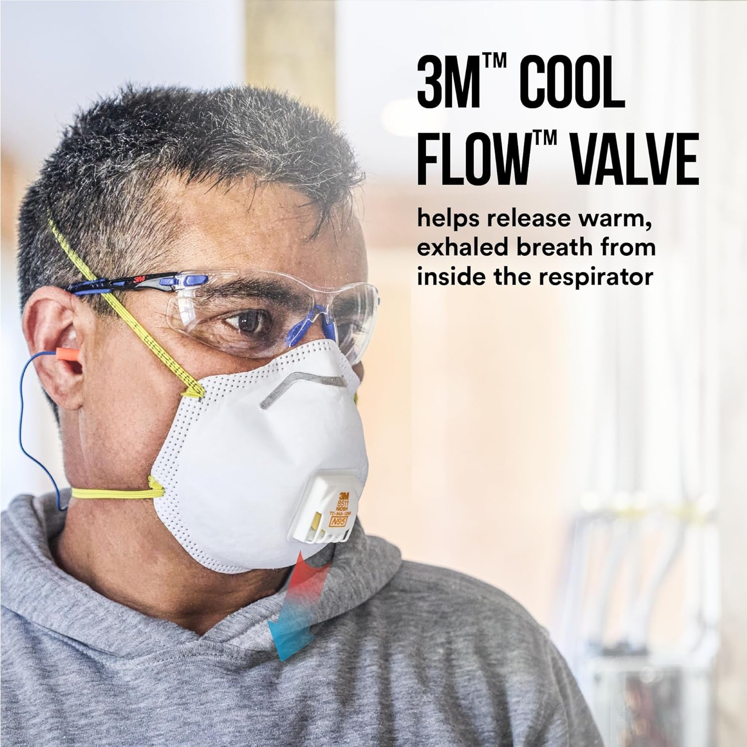 3M N95 Respirator 8511, 10 Pack, NIOSH-APPROVED N95, Features 3M COOL FLOW Exhalation Valve, Relief from Dusts & Certain Particles during Sanding, Pollen, Mold Spores, Dust Particles (8511DB1-A-PS)