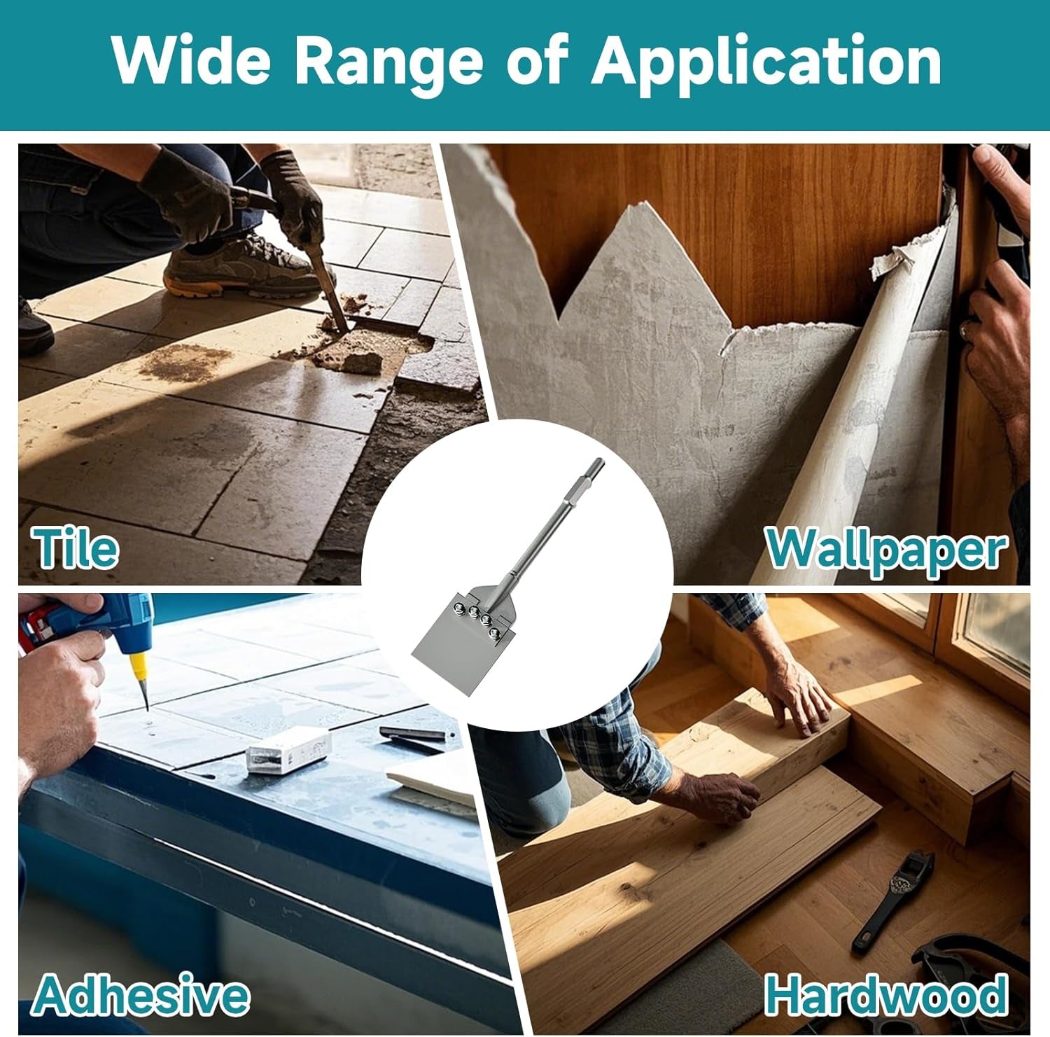65A Shank 6 Inch Wide Floor Scraper Chisel Bit - 24" Long Alloy Steel Jack Hammer Drill Bit Blade Scraper, Spring-Loaded Bolt Reinforcement, Removal Tools for Tile Thinset Hardwood Adhesive