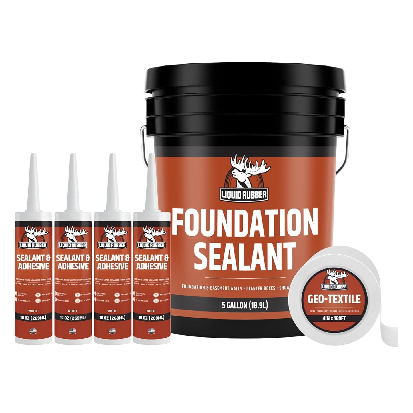 Liquid Rubber Basement and Foundation Repair Sealant - Waterproof Concrete Sealer & Crack Filler - Flexible Coating for Indoor & Outdoor Use - Waterproofing Paint - Black, 5 Gallon