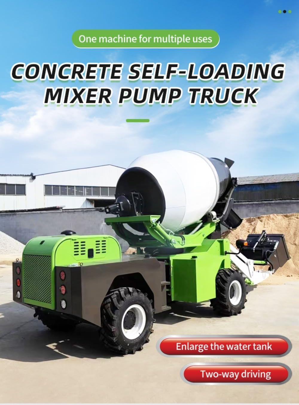 Self Loading Concrete Mixer Truck Automatic Feeding Mobile Cement Mixing Machine with Hydraulic Discharge, Portable High Efficiency Construction Equipment for Road, Building, and Rural Projects