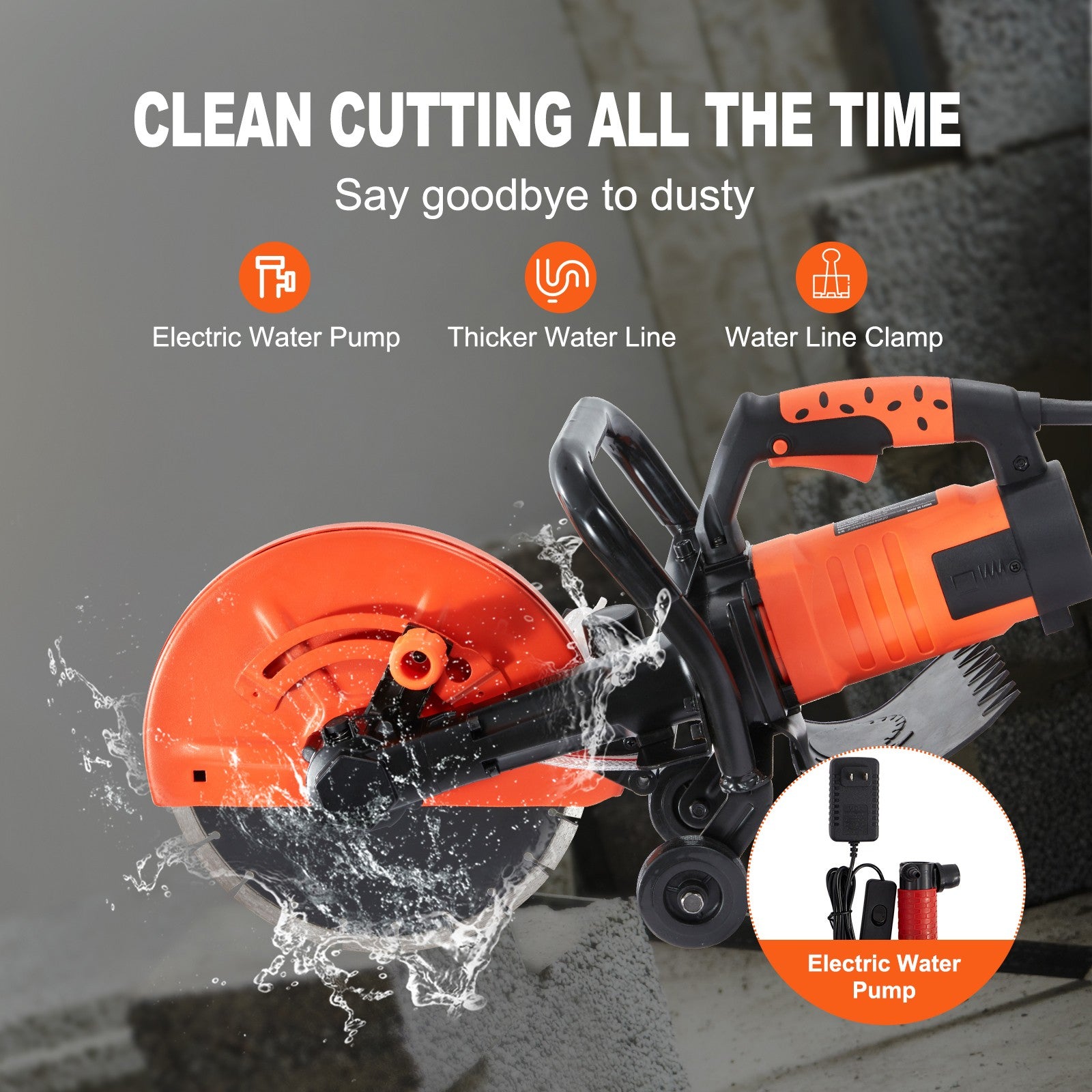 12'' Electric Concrete Saw Wet/Dry Saw Cutter with Water Pump and Blade