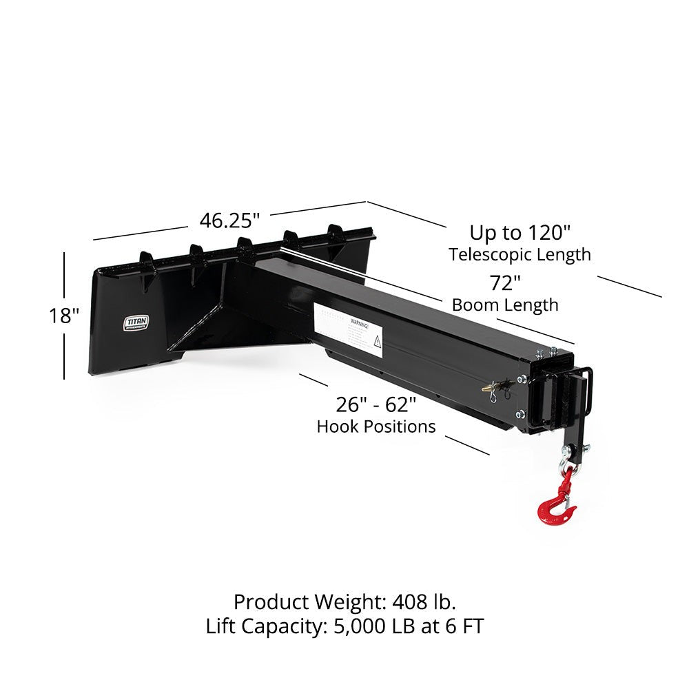 Titan Attachments Skid Steer Adjustable Jib Crane with 3 Ton Hook