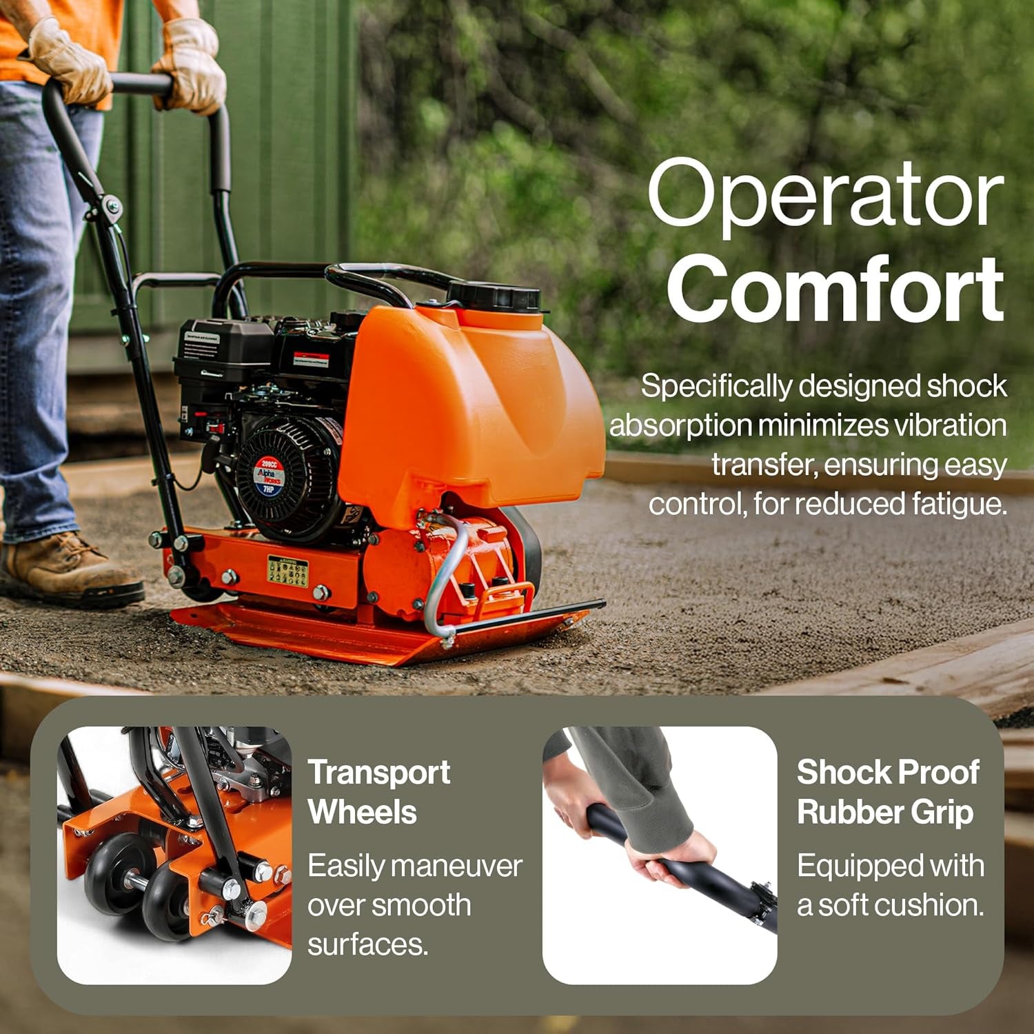 Superhandy Plate Compactor with 7HP Gas Engine – 4200 Lbs Force, 20 X 15 In. Steel Plate, 12 In. Depth Tamper for Soil, Gravel, Asphalt, Landscaping, Sidewalks, Patios (Water Tank)