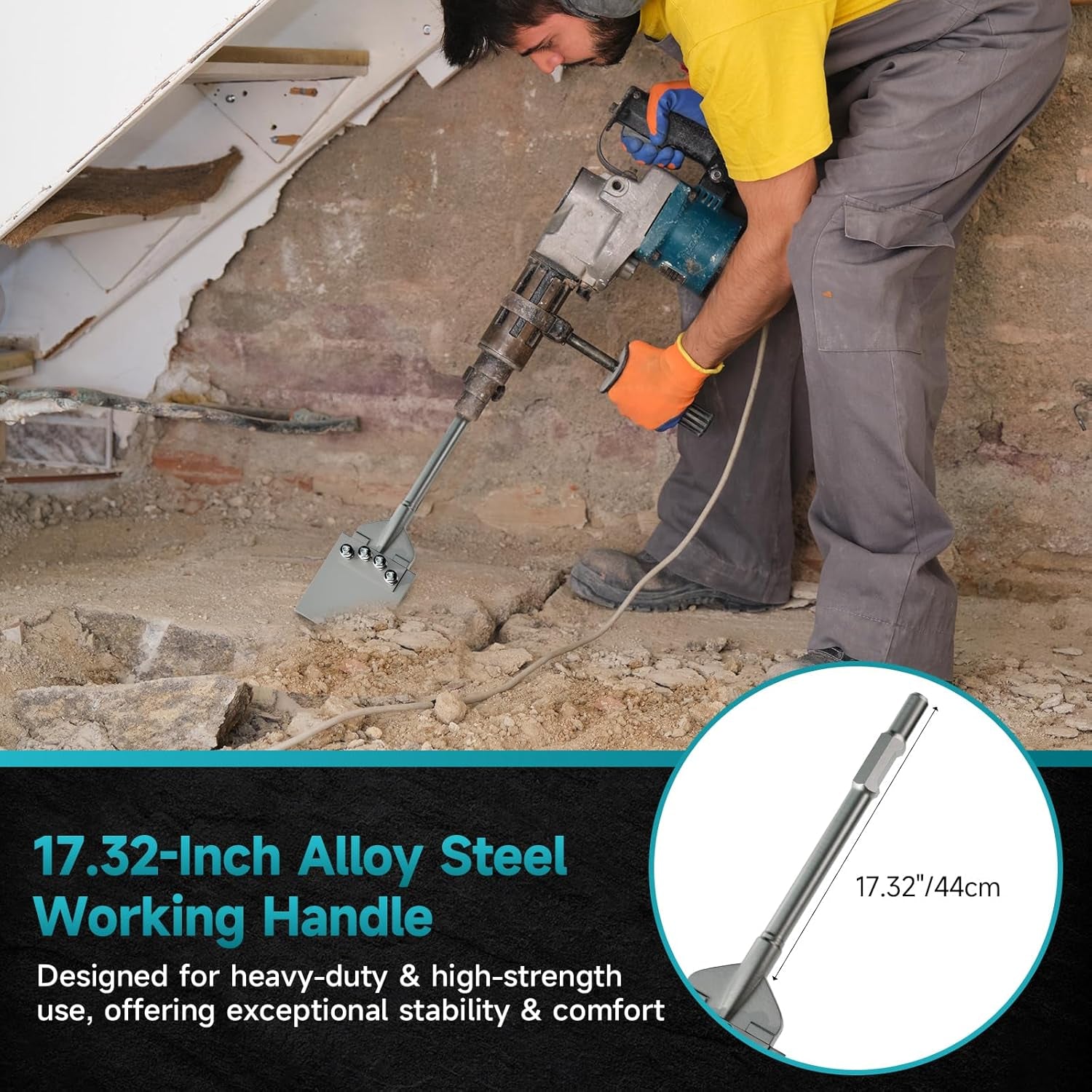 65A Shank 6 Inch Wide Floor Scraper Chisel Bit - 24" Long Alloy Steel Jack Hammer Drill Bit Blade Scraper, Spring-Loaded Bolt Reinforcement, Removal Tools for Tile Thinset Hardwood Adhesive