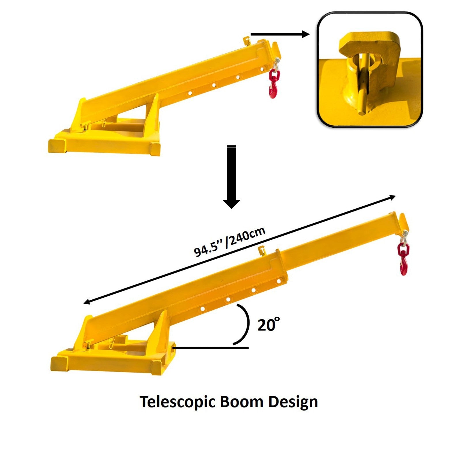 4T Adjustable Hoist Forklift Jib Boom Crane 8800Lbs Mobile Forklift Crane Equip