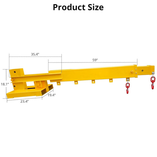 Adjustable Forklift Jib Boom Crane, Telescopes 83“～149",Two Swivel Hooks,6600Lbs