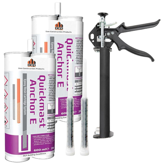 Quickmast E 20.2 Fl Oz. Concrete Anchor Epoxy, 2-Pack with Epoxy Gun - Two-Part Anchoring System for Rebar & Threaded Rods - Quick-Set, Strong & Durable Bond