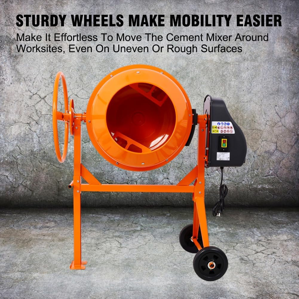 5 Cu. Ft Cement Mixer, Electric Concrete Mixer, 650W 1/3 HP Heavy Duty Concrete Mud Mixer Tools, Portable Concrete Cement Mixer with Wheels and Stand for Mortar, Stucco and Fodder