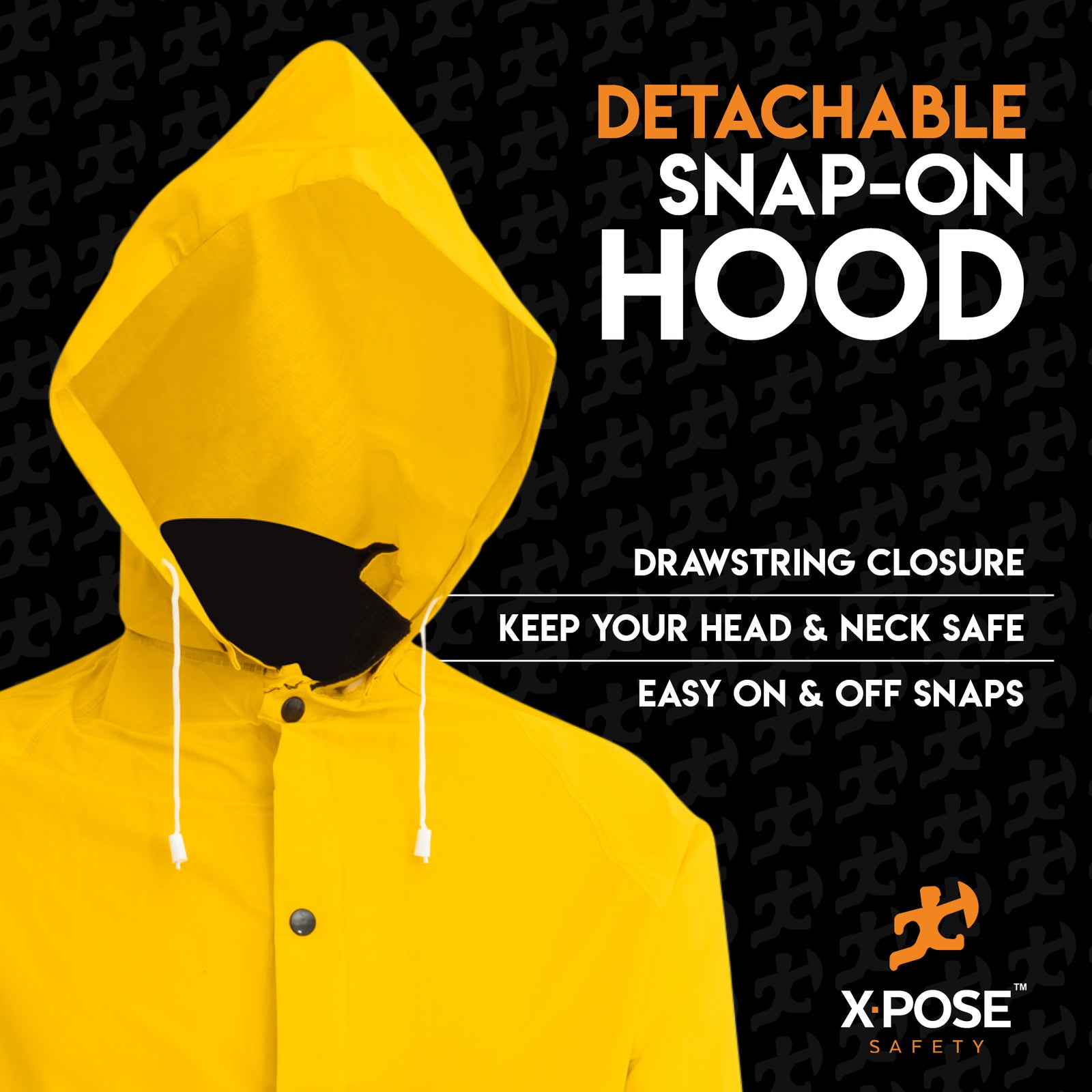 Heavy Duty Yellow Rain Coat .35Mm PVC 48In Jacket with Detachable Hood, M