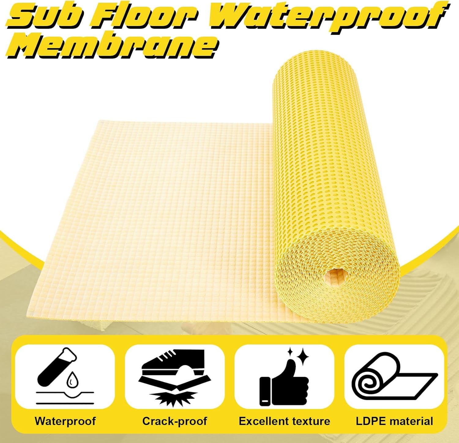 Nuanchu 1/8 X 3.28' X 49.21' Dimple Drainage Matting, Moisture Barrier Foundation Wrap Floor Underlayment Sub Floor Waterproof Membrane, Improves Water Movement and Drainage