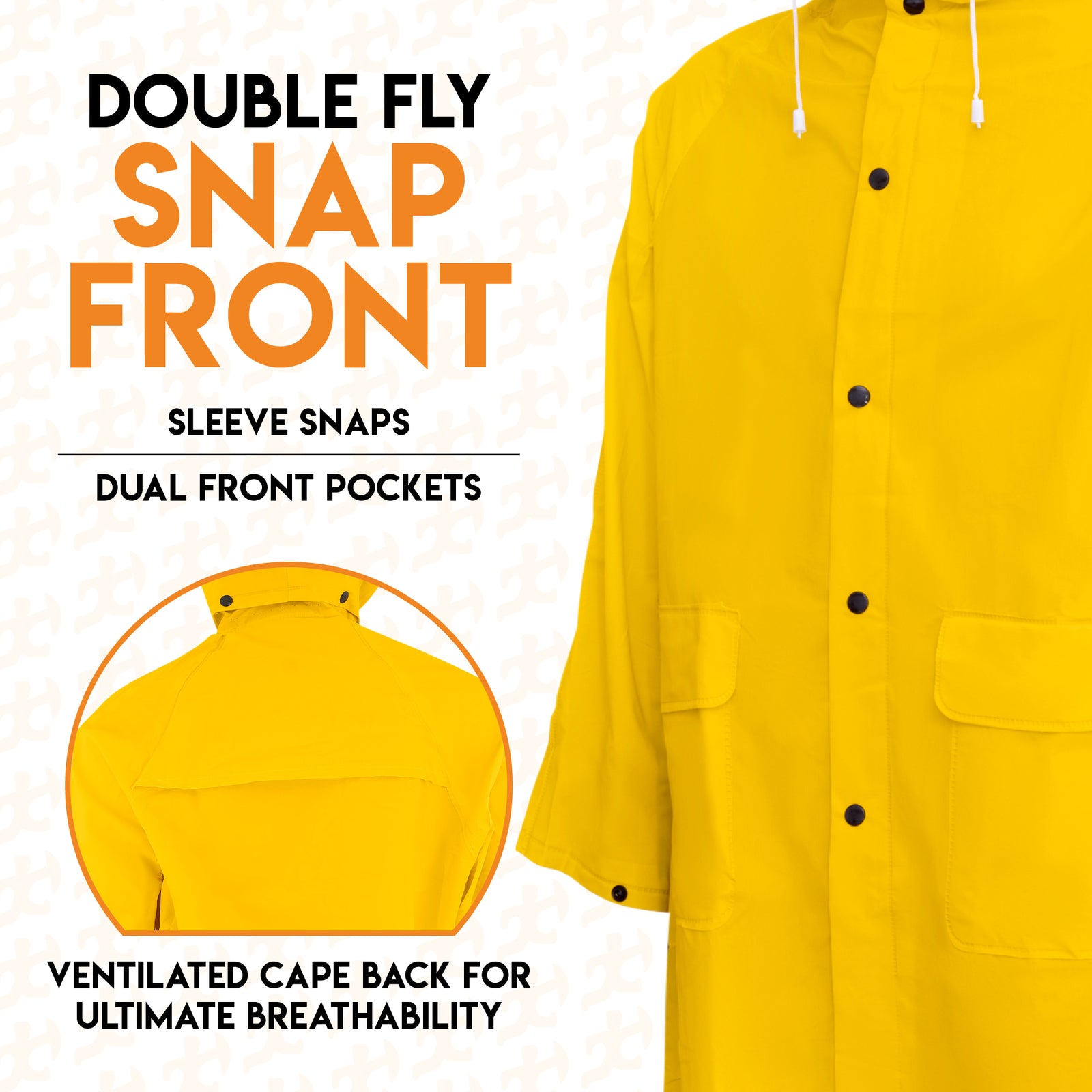 Heavy Duty Yellow Rain Coat .35Mm PVC 48In Jacket with Detachable Hood, M