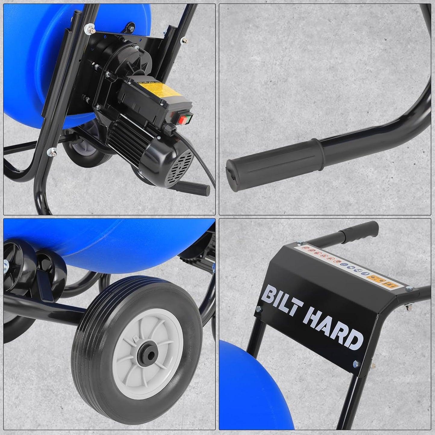 BILT HARD Cement Mixer 4 Cu.Ft. Portable Electric Poly Drum Concrete Mixer, Heavy Duty Power Cement Mixing Machine for Mortar, Stucco and Fodder