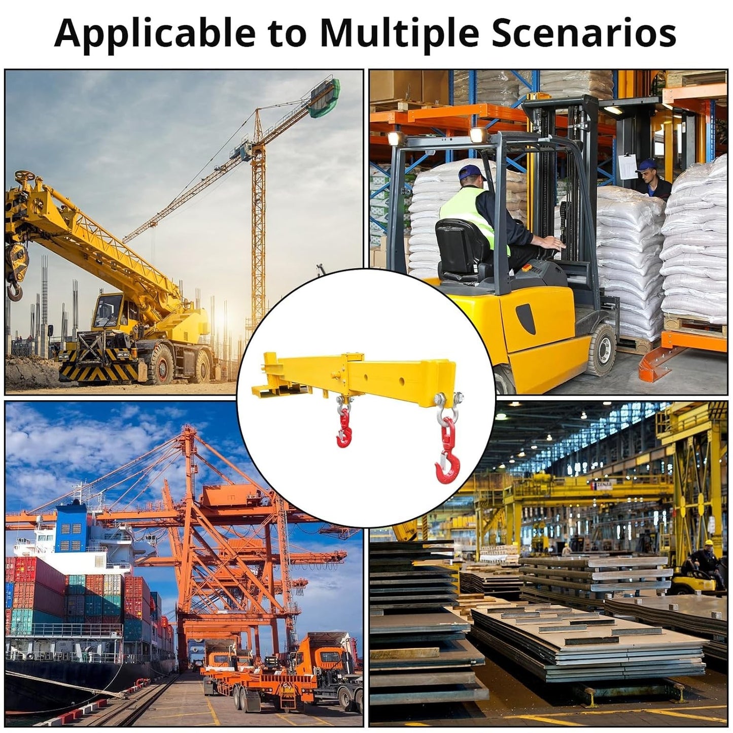 Adjustable Forklift Jib Boom Crane, Telescopes 83“～149",Two Swivel Hooks,6600Lbs