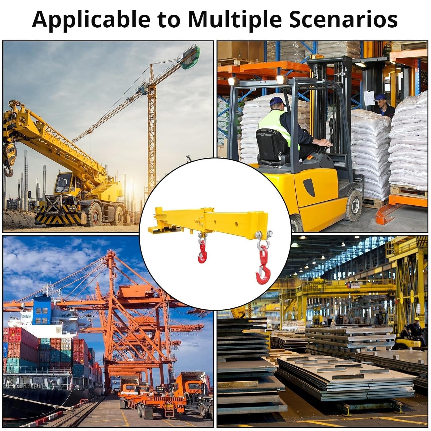 Adjustable Forklift Jib Boom Crane, Telescopes 83“～149",Two Swivel Hooks,6600Lbs