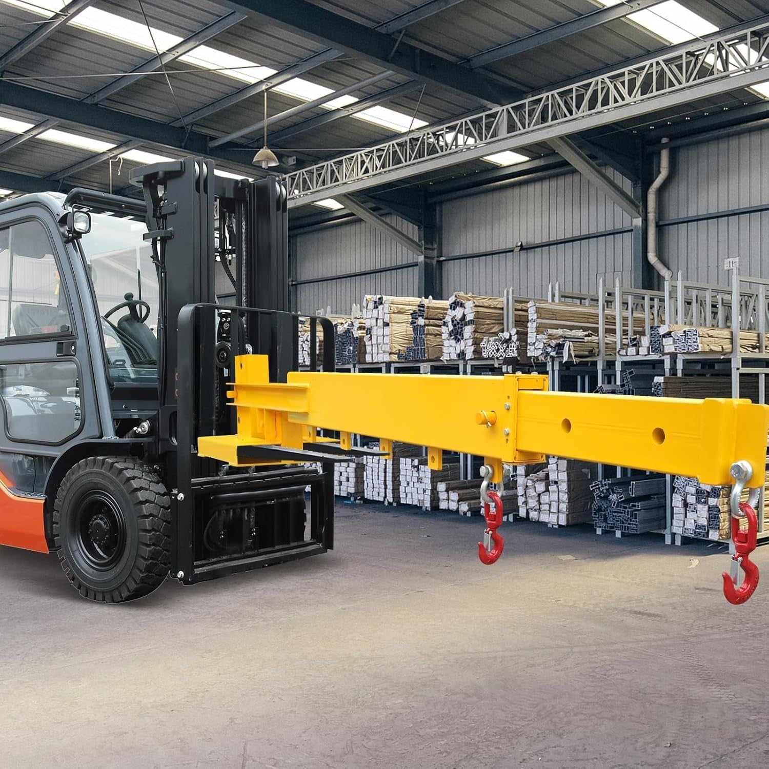Adjustable Forklift Jib Boom Crane, Telescopes 83“～149",Two Swivel Hooks,6600Lbs