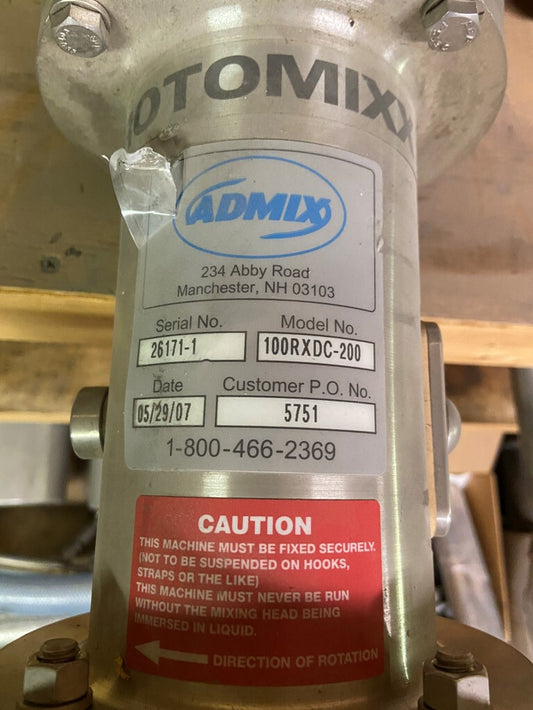 New Old Stock Admix Rotomixx 100RXDC-200 Complete Mixer/Motor