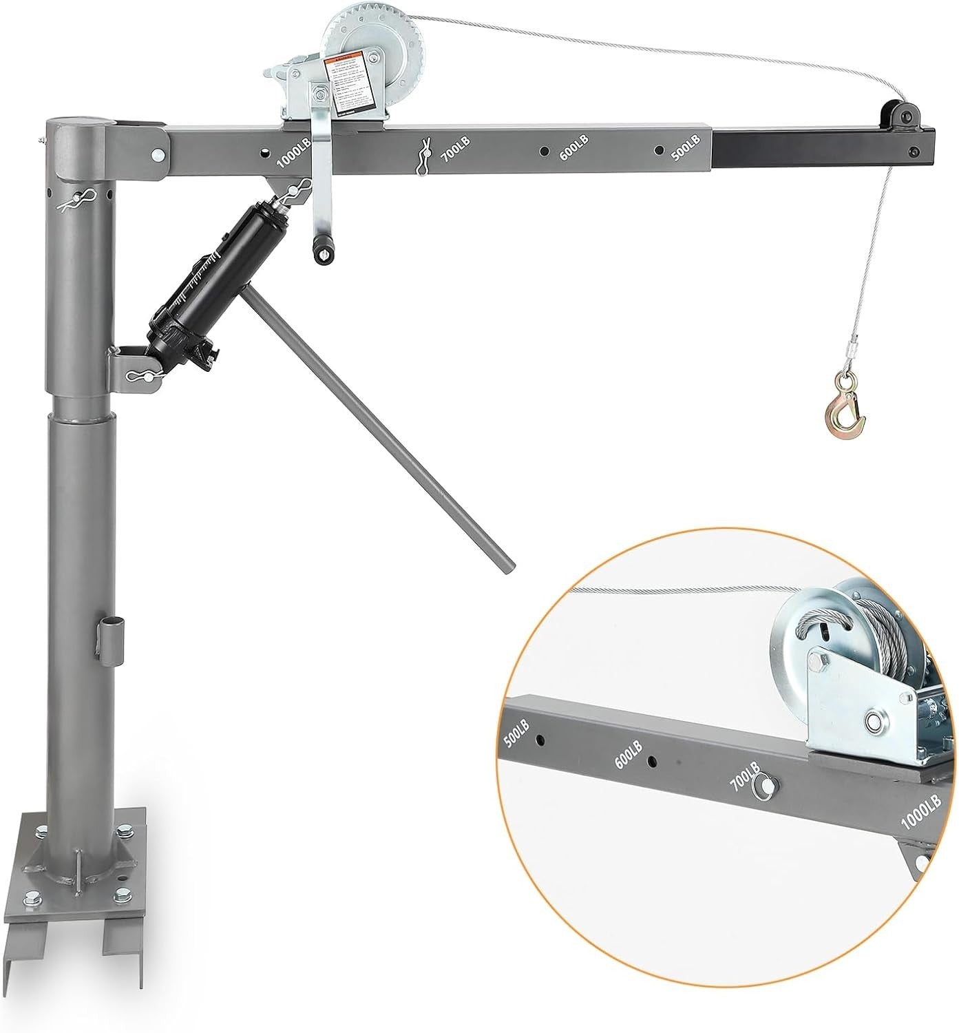 1000 Lbs Pickup Truck Crane Hydraulic Truck Bed Crane Hoist with Manual Winch