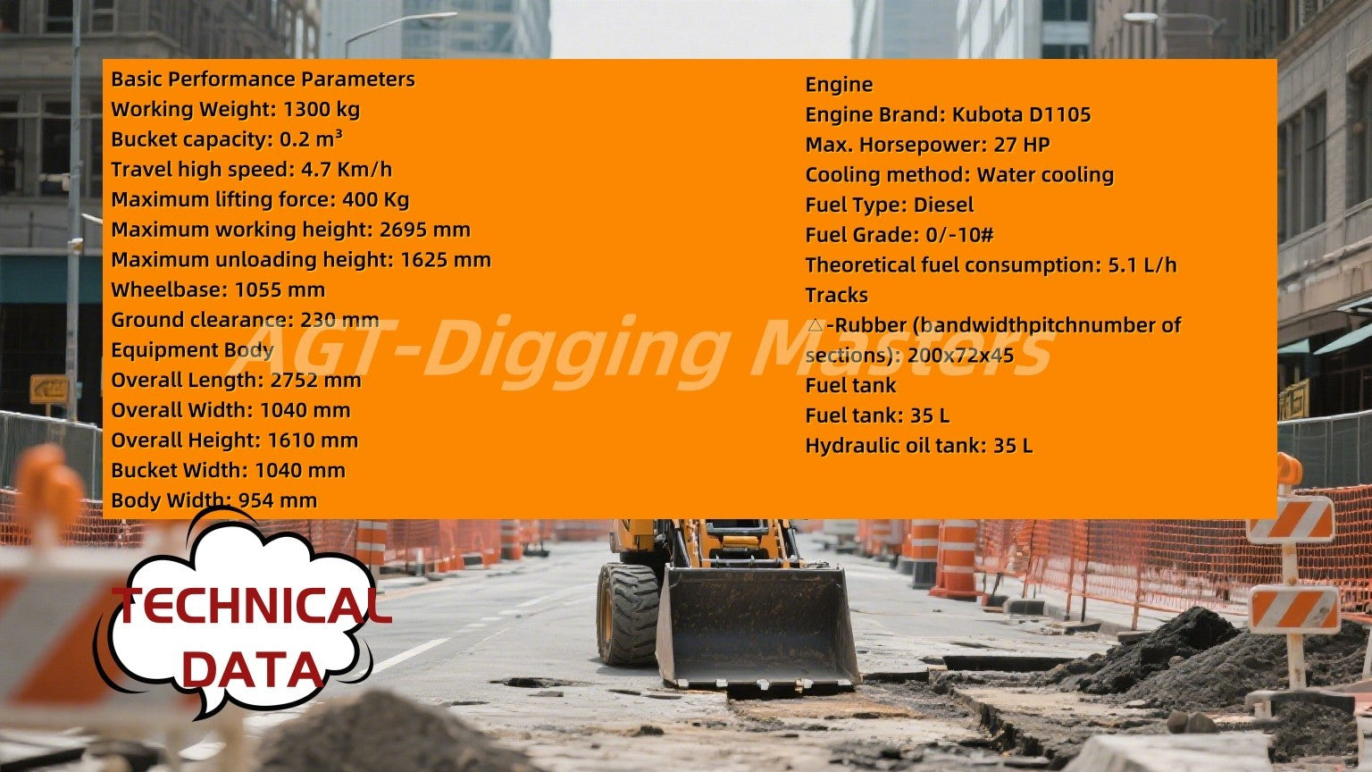 CFG KKT27 27HP MINI SKID STEER LOADER W/ KUBOTA DIESEL ENGINE-HYDRAUL